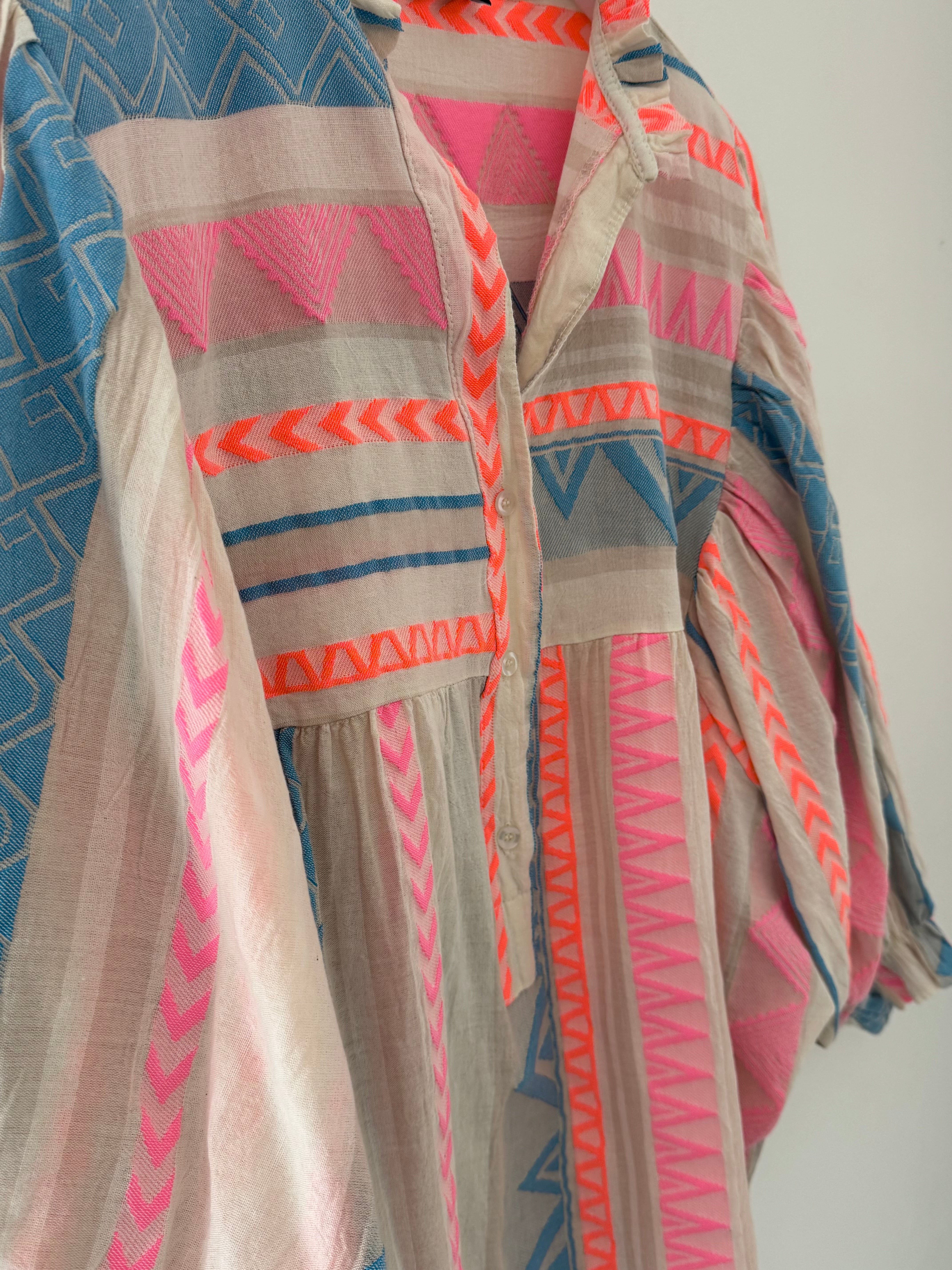 Embroidered Shirt in Blue & Pink