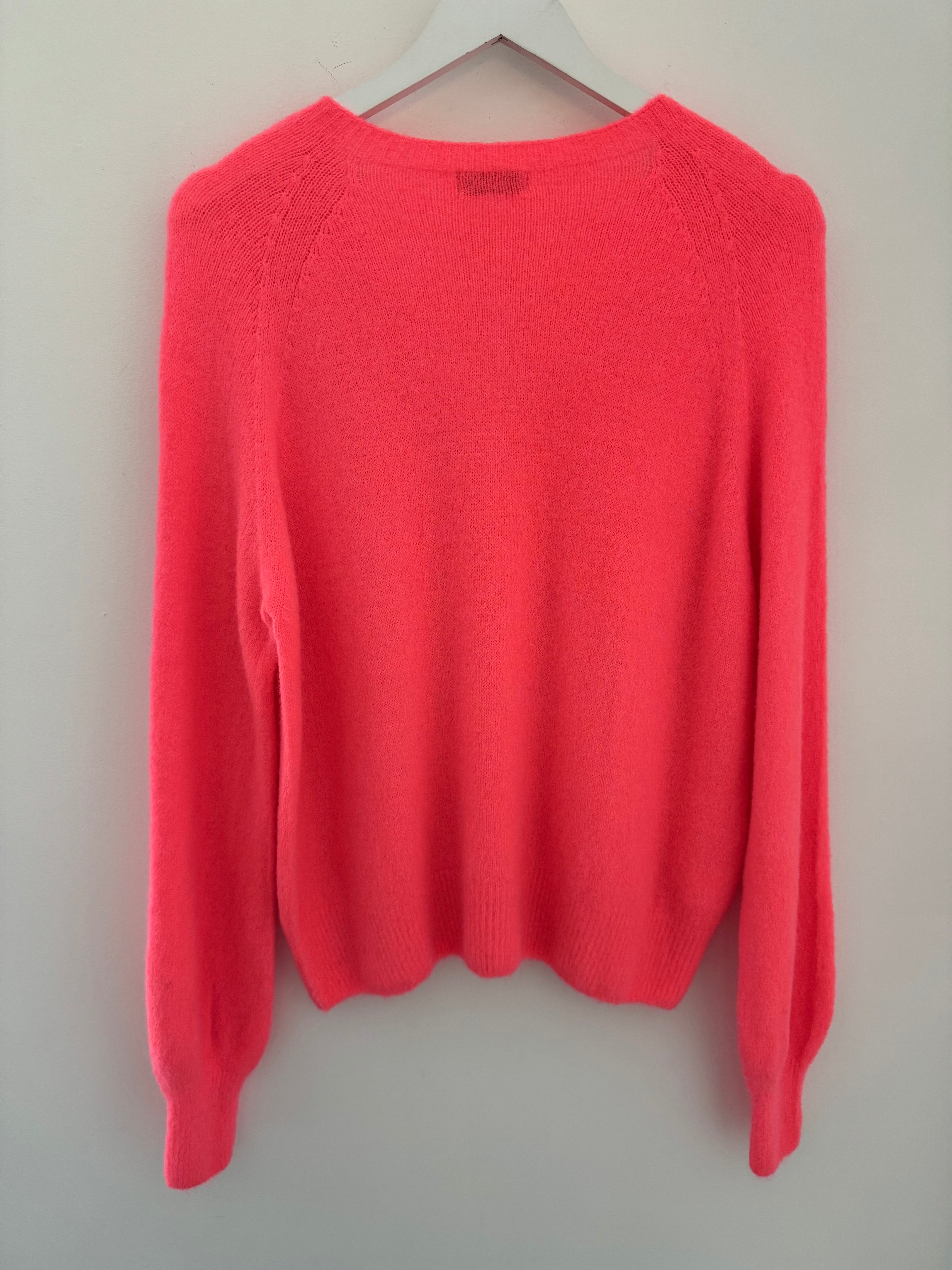 Softie Jumper with Button Neck in Neon Coral