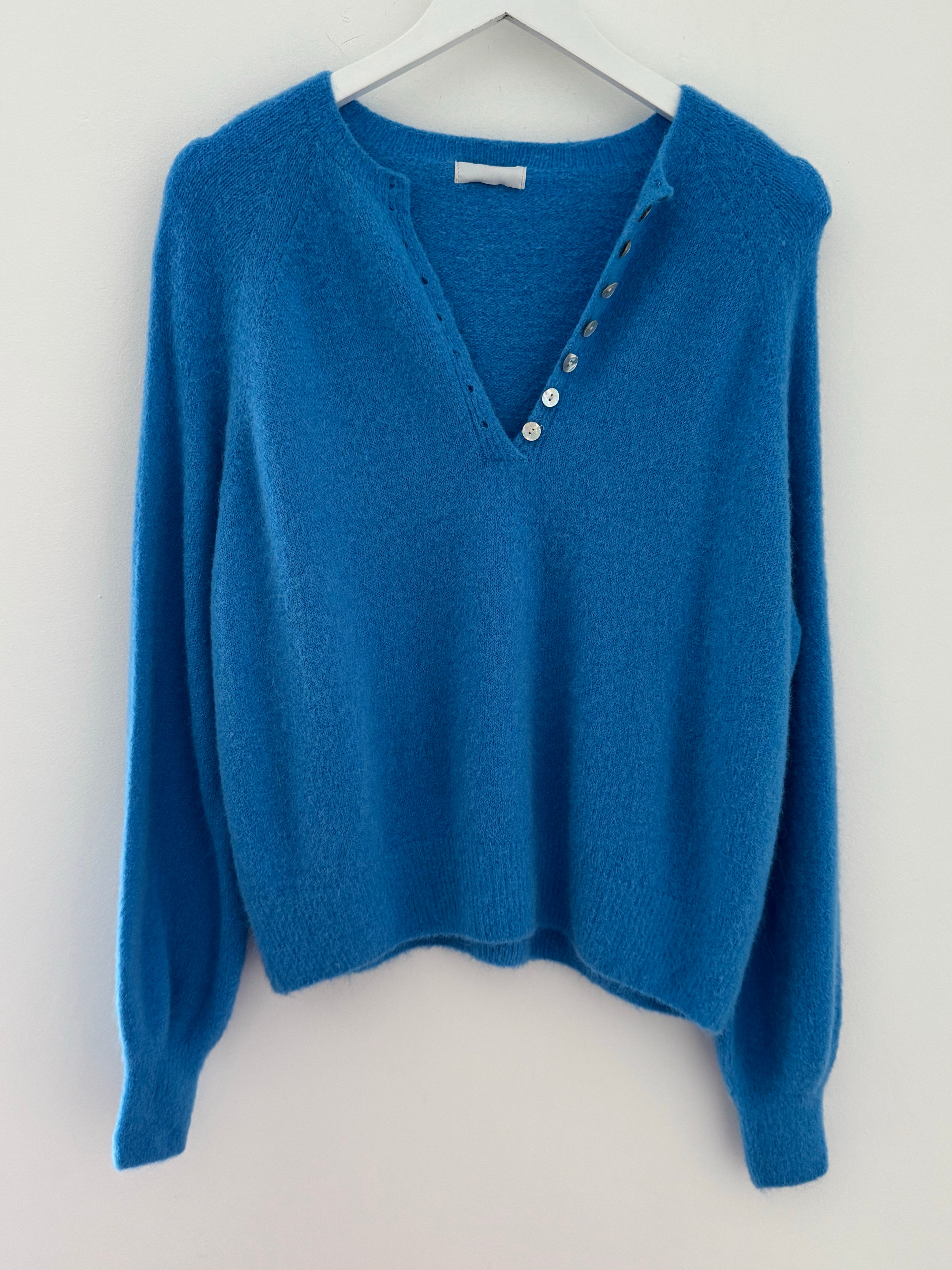 Softie Jumper with Button Neck in Sky Blue