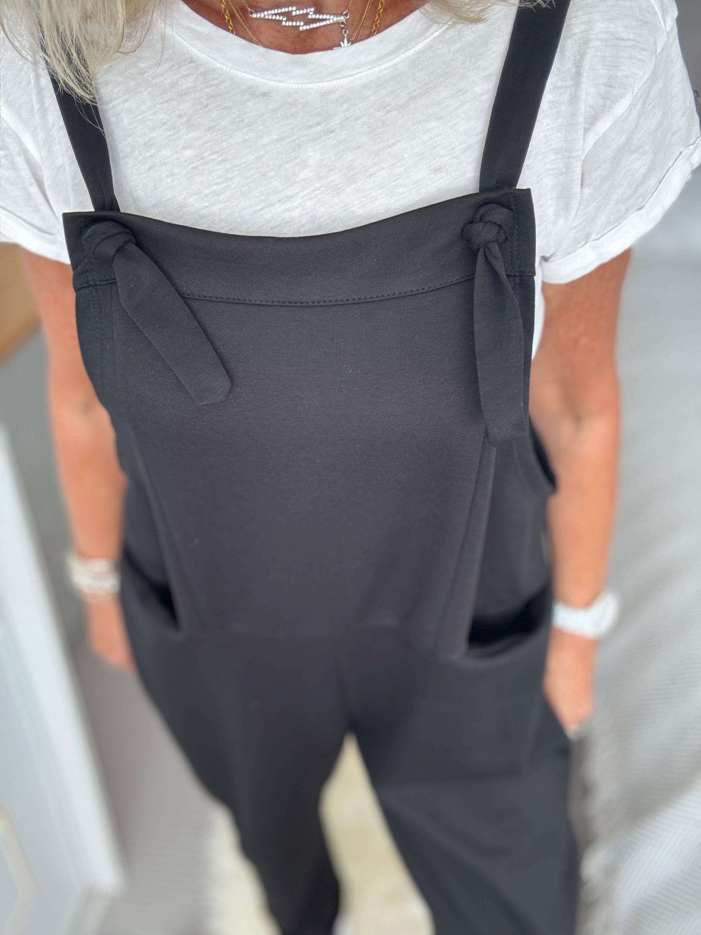 Stretch Dungarees in Black