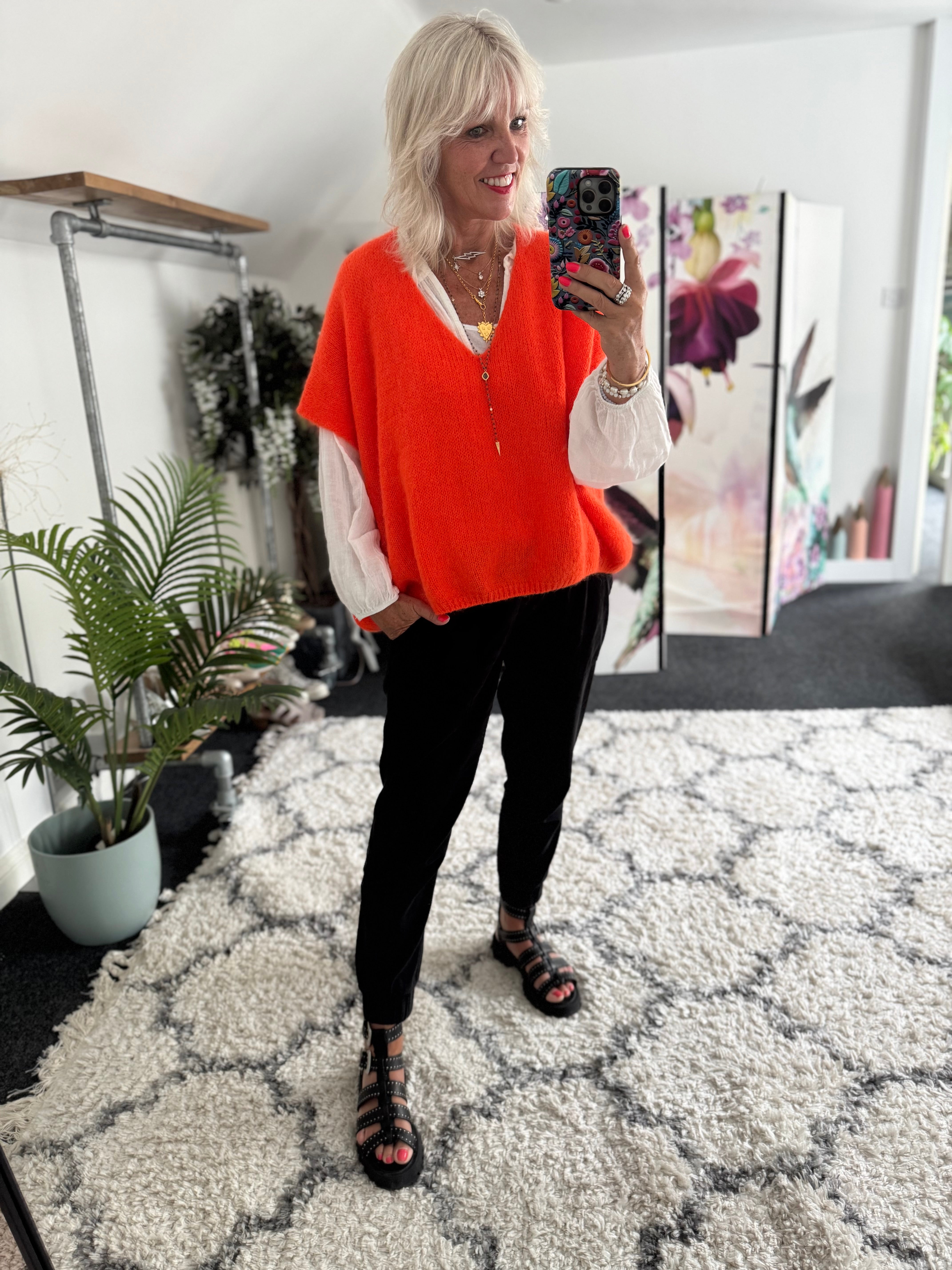 Mohair V Neck Tank in Orange