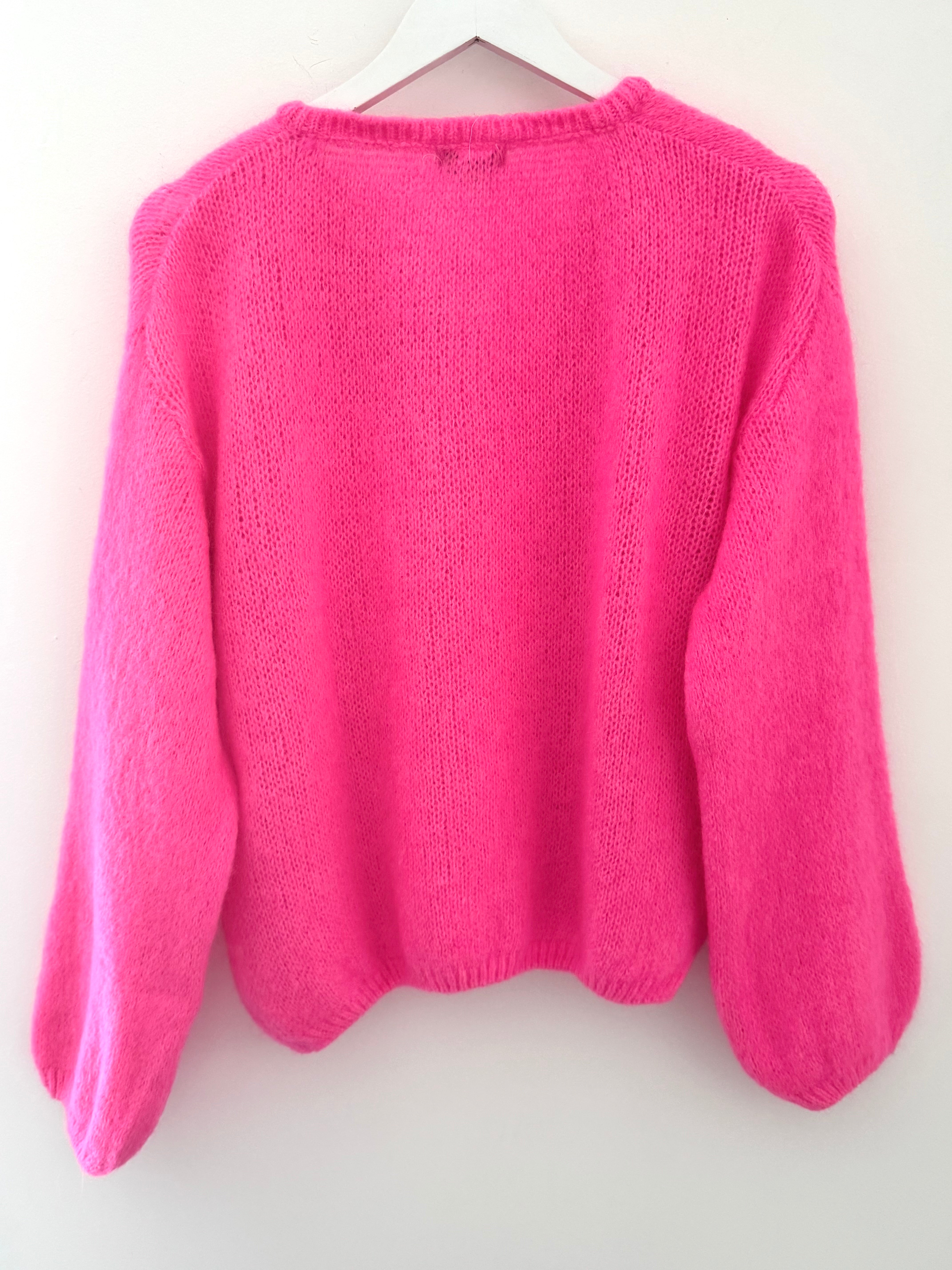 Mohair Buttoned Cardi in Neon Pink