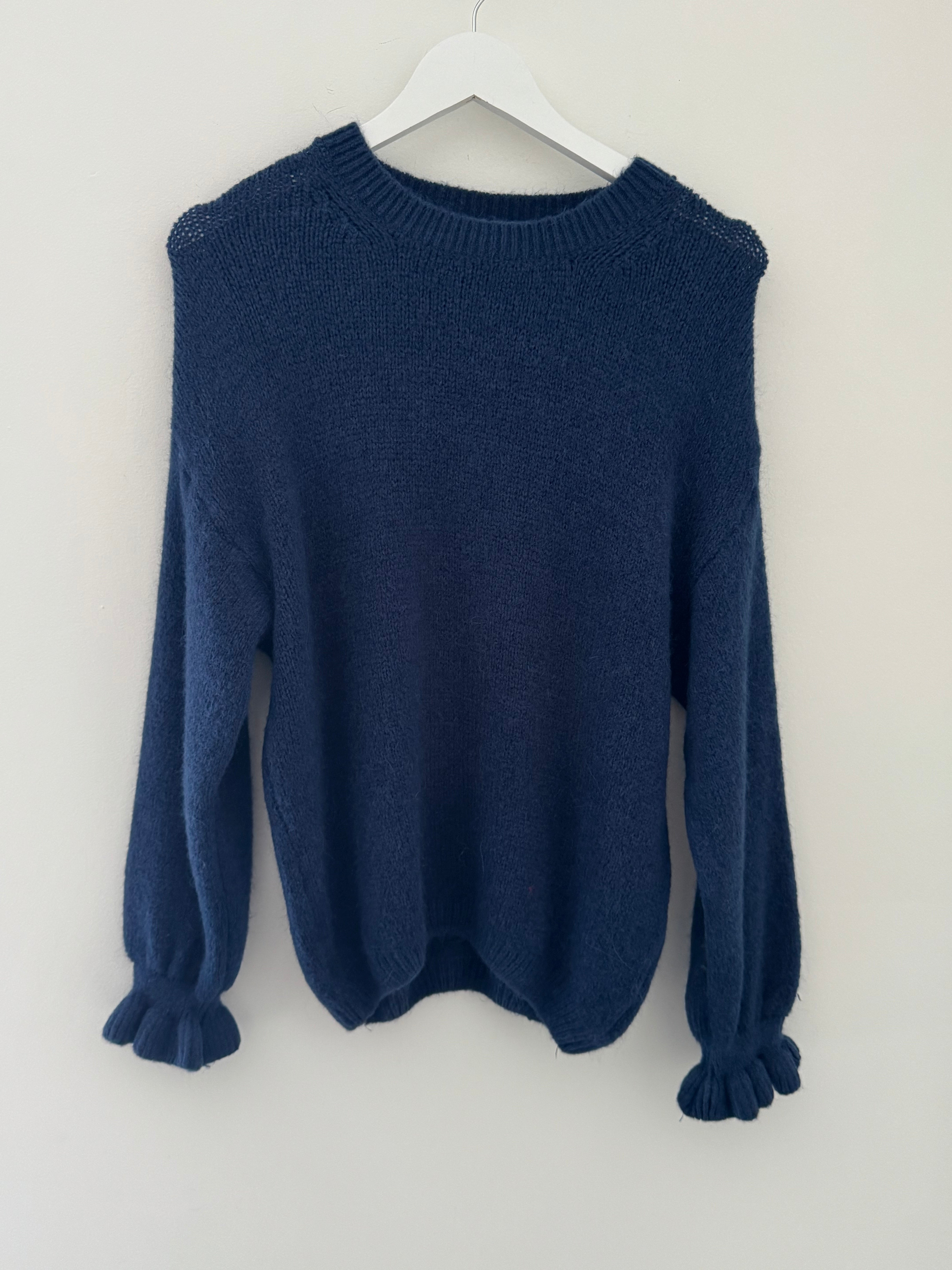 Alpaca Jumper with Frill Cuffs in Navy