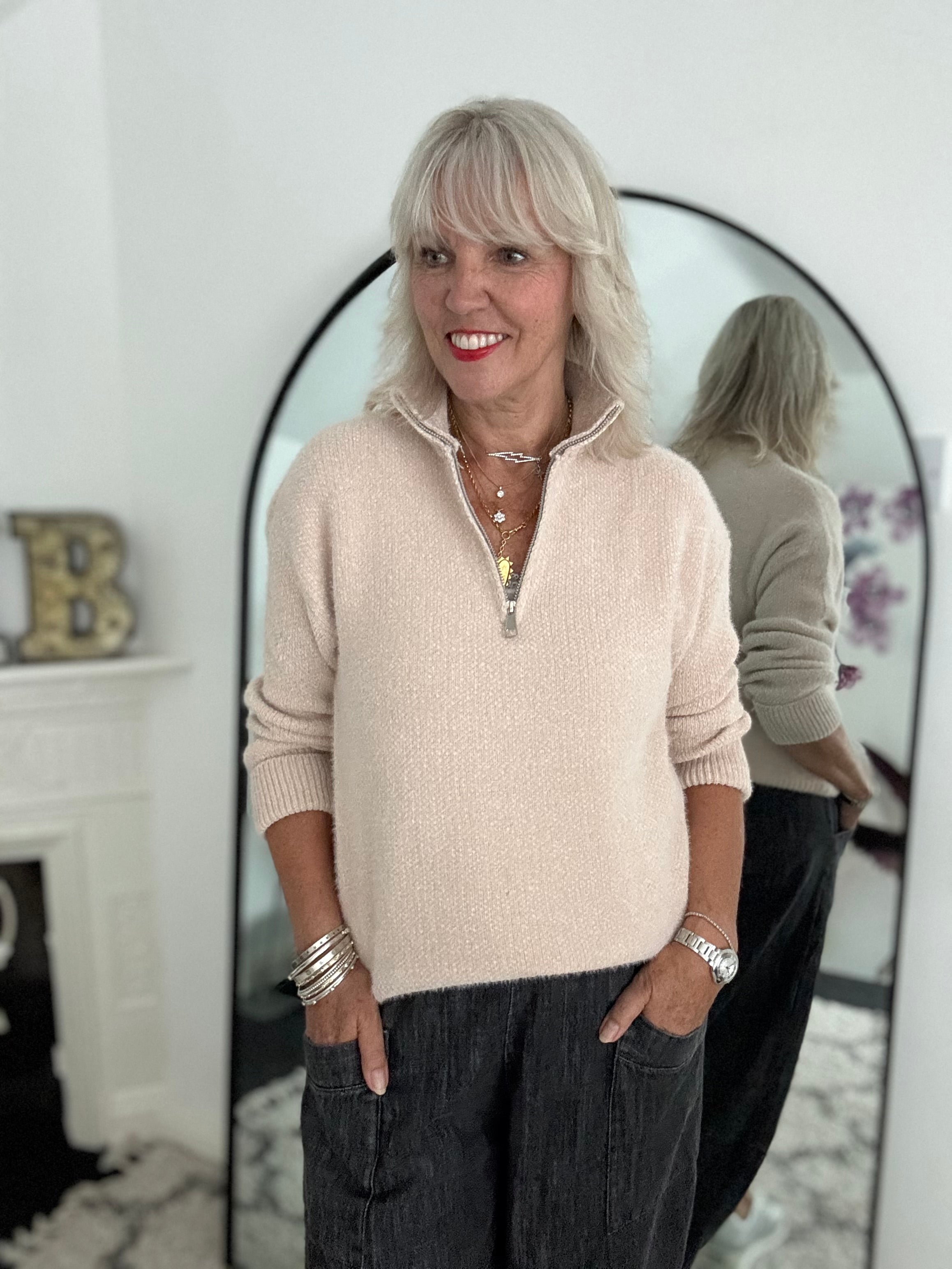 Softie Quarter Zip Knit in Stone