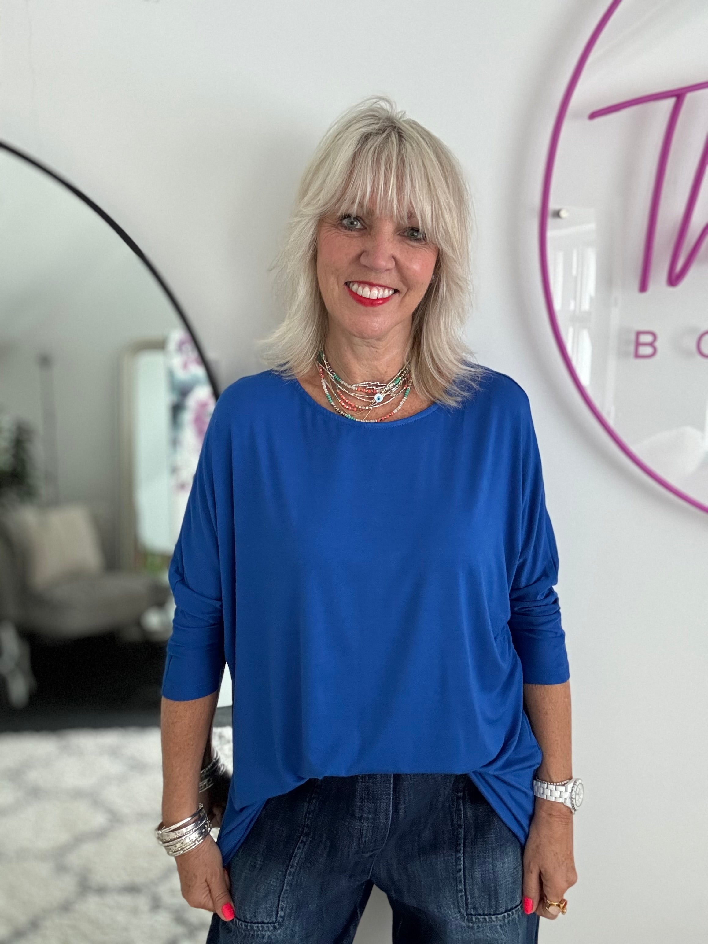 Bamboo Jersey Batwing Top in Royal Blue