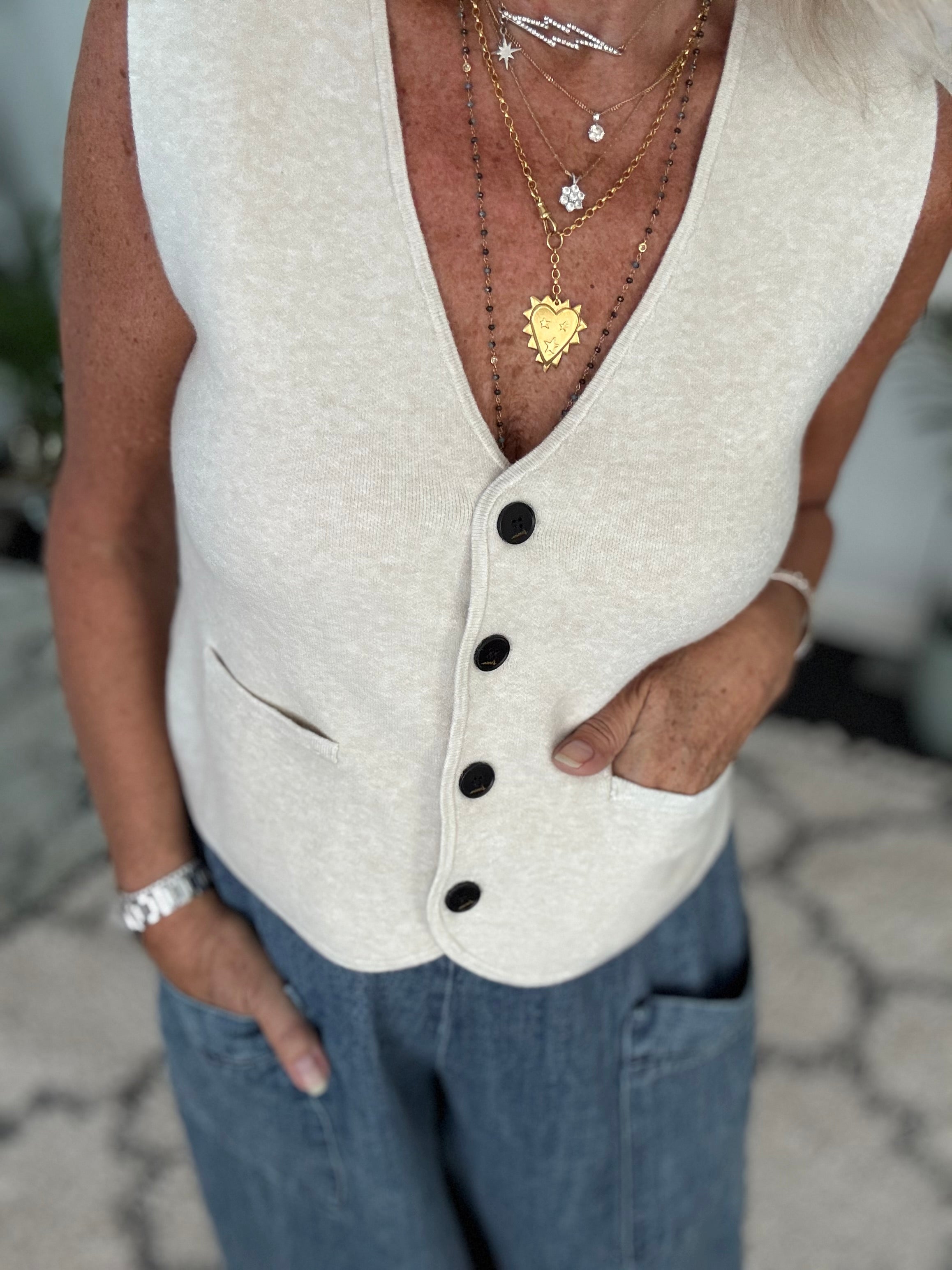 Knitted Waistcoat in Ecru
