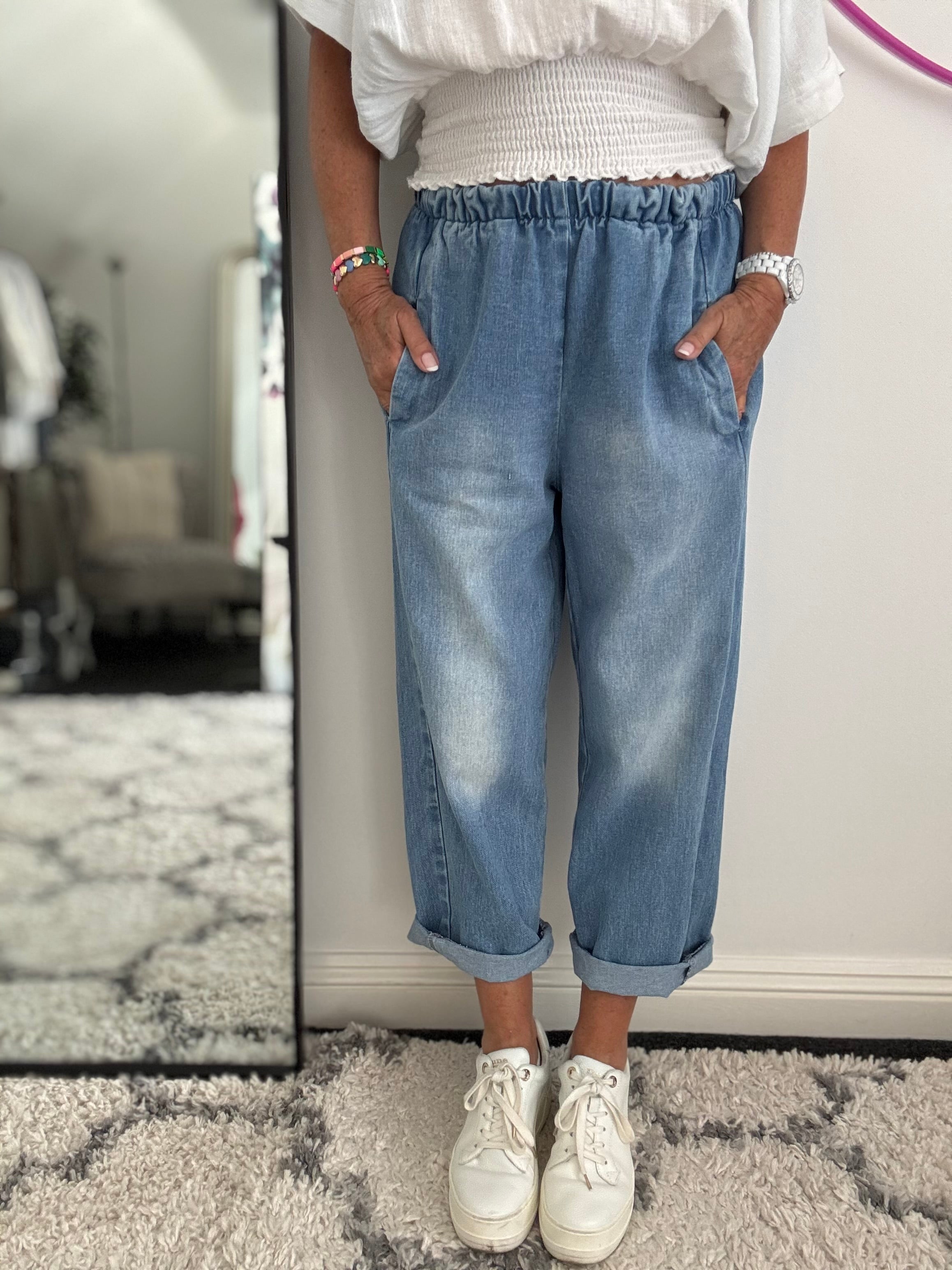 Premium Boyfriend Jeans with Elasticated Waist