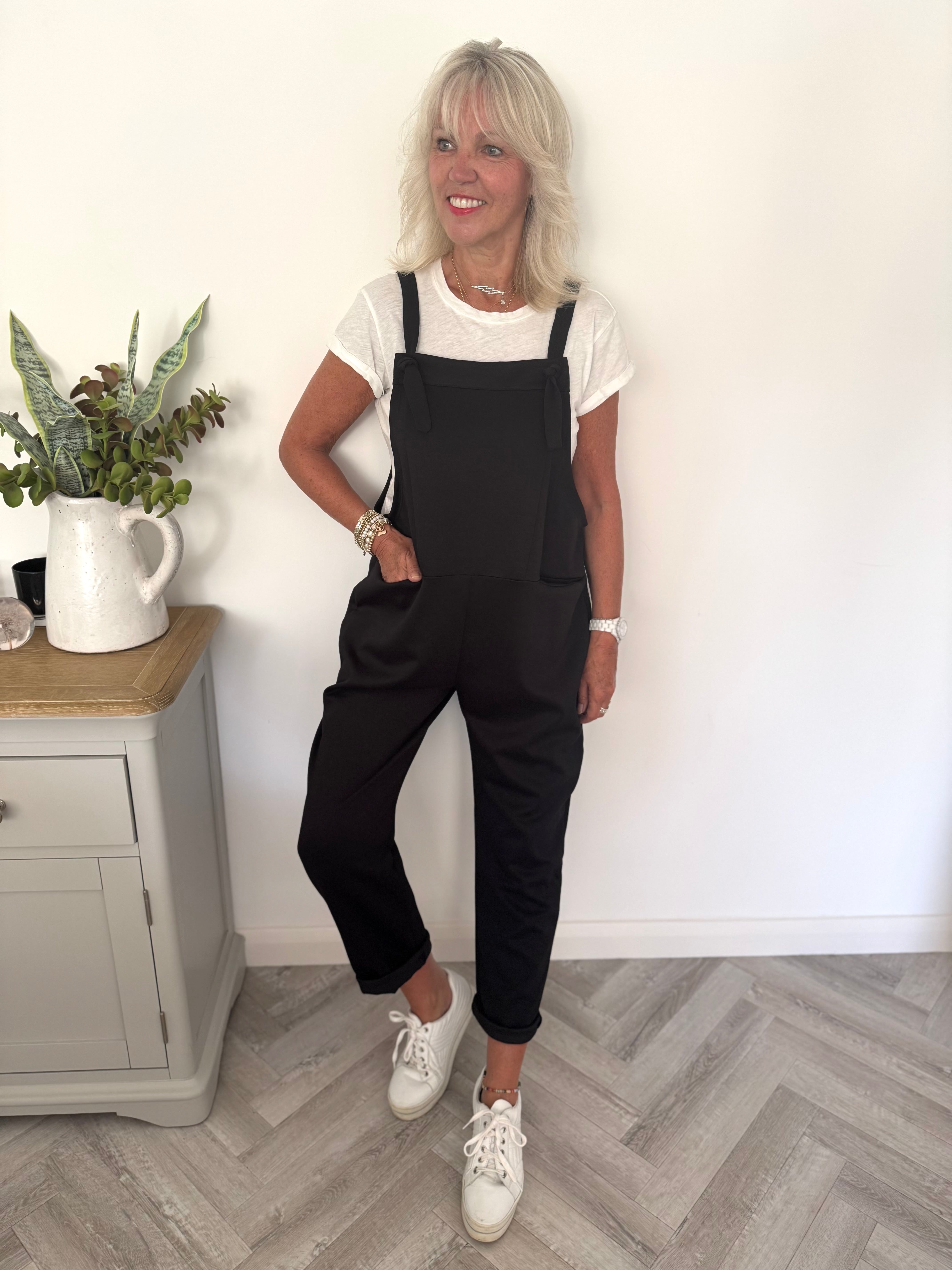 Stretch Dungarees in Black