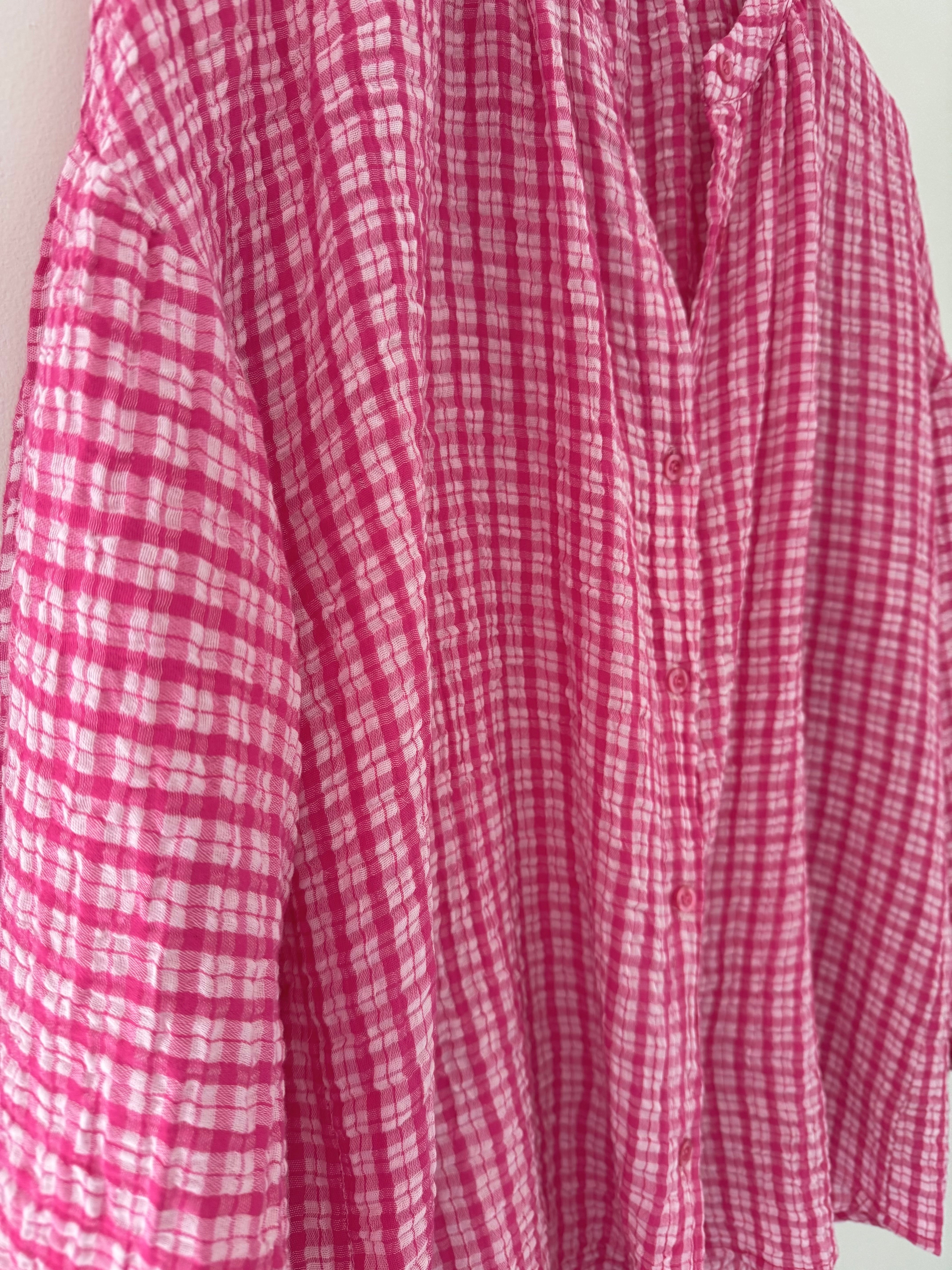 Gingham Seersucker Blouse in Raspberry