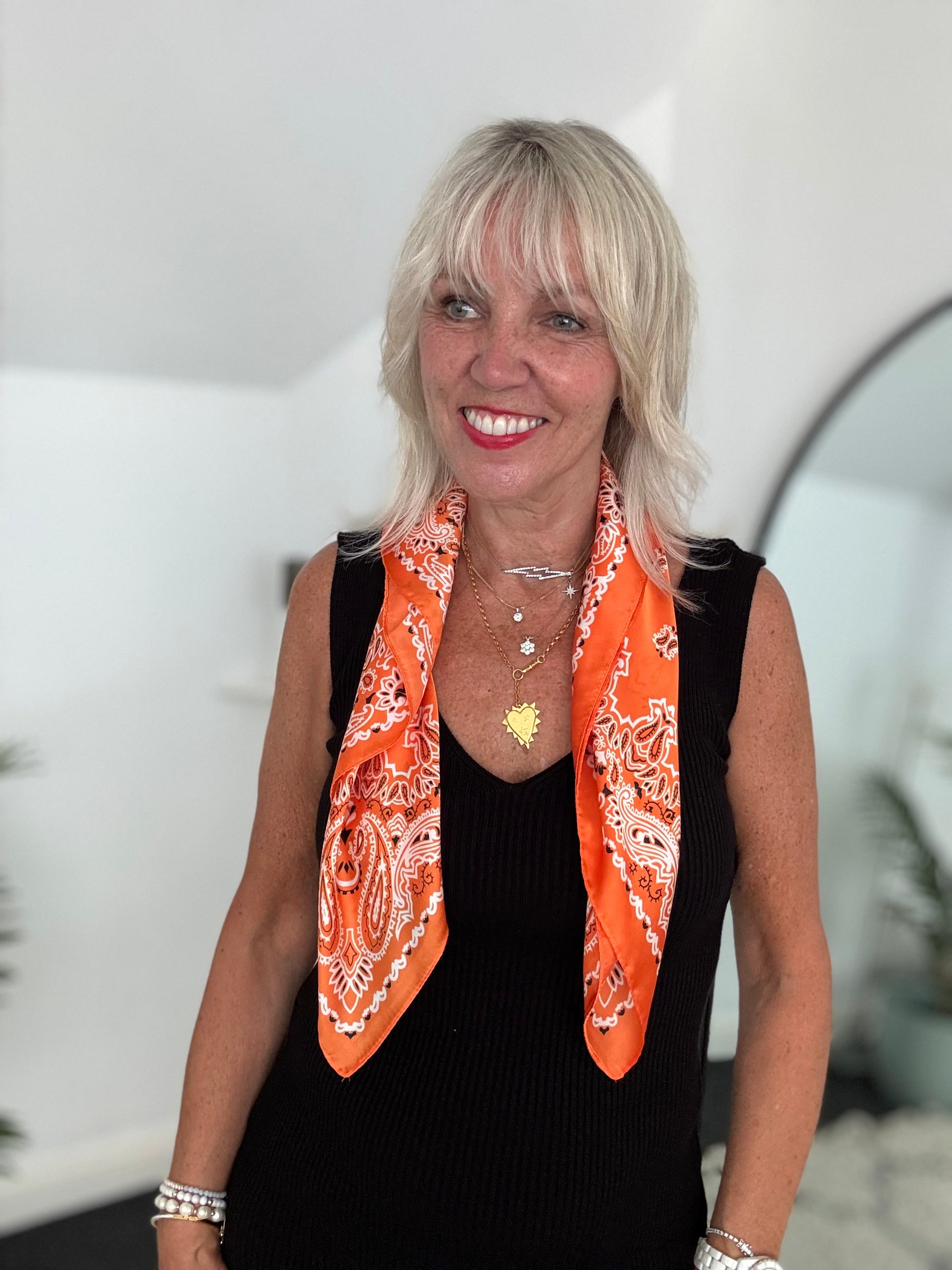 Silky Paisley Bandana Scarf in Orange