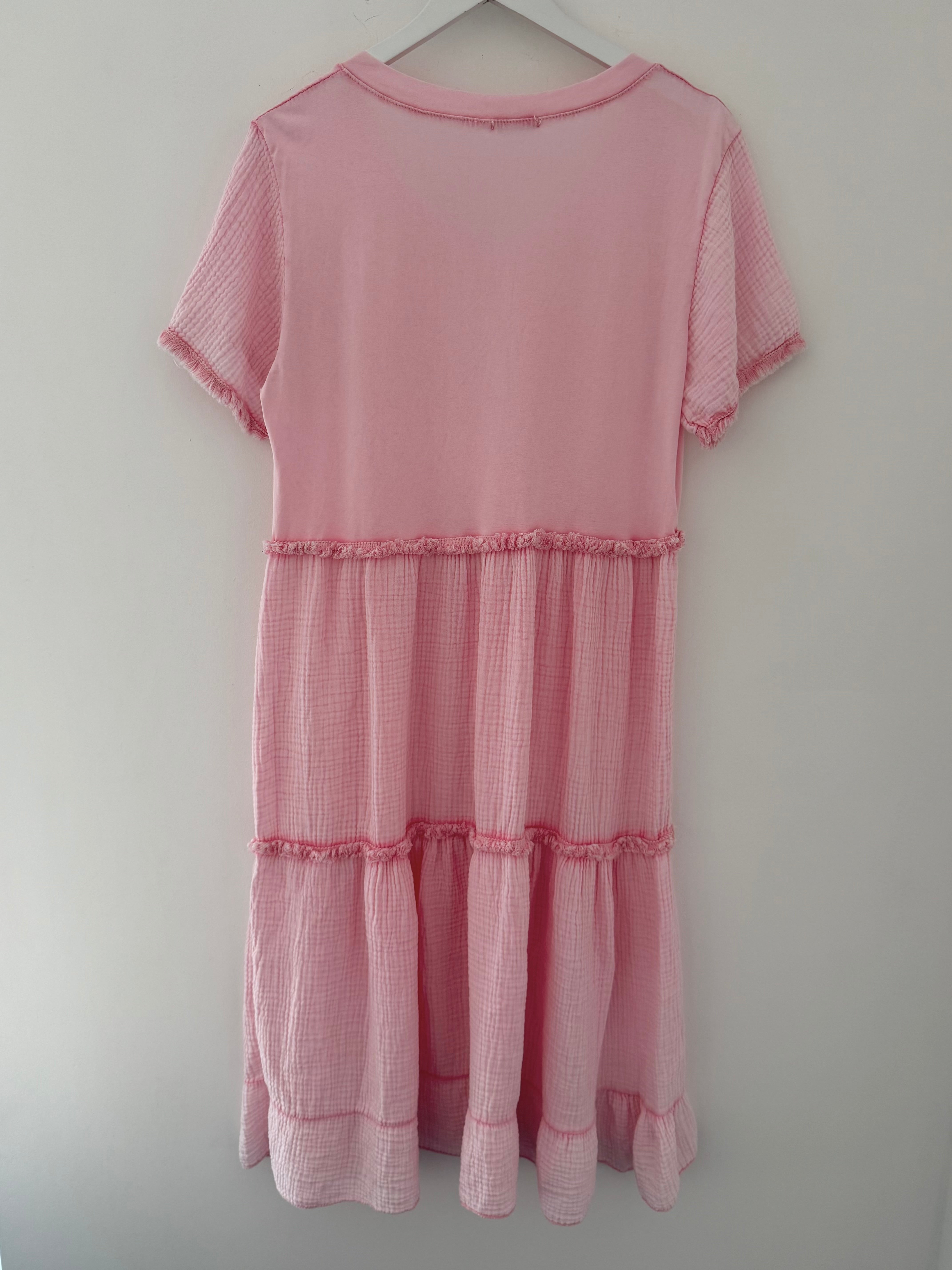 Tiered Cheesecloth Dress in Pink
