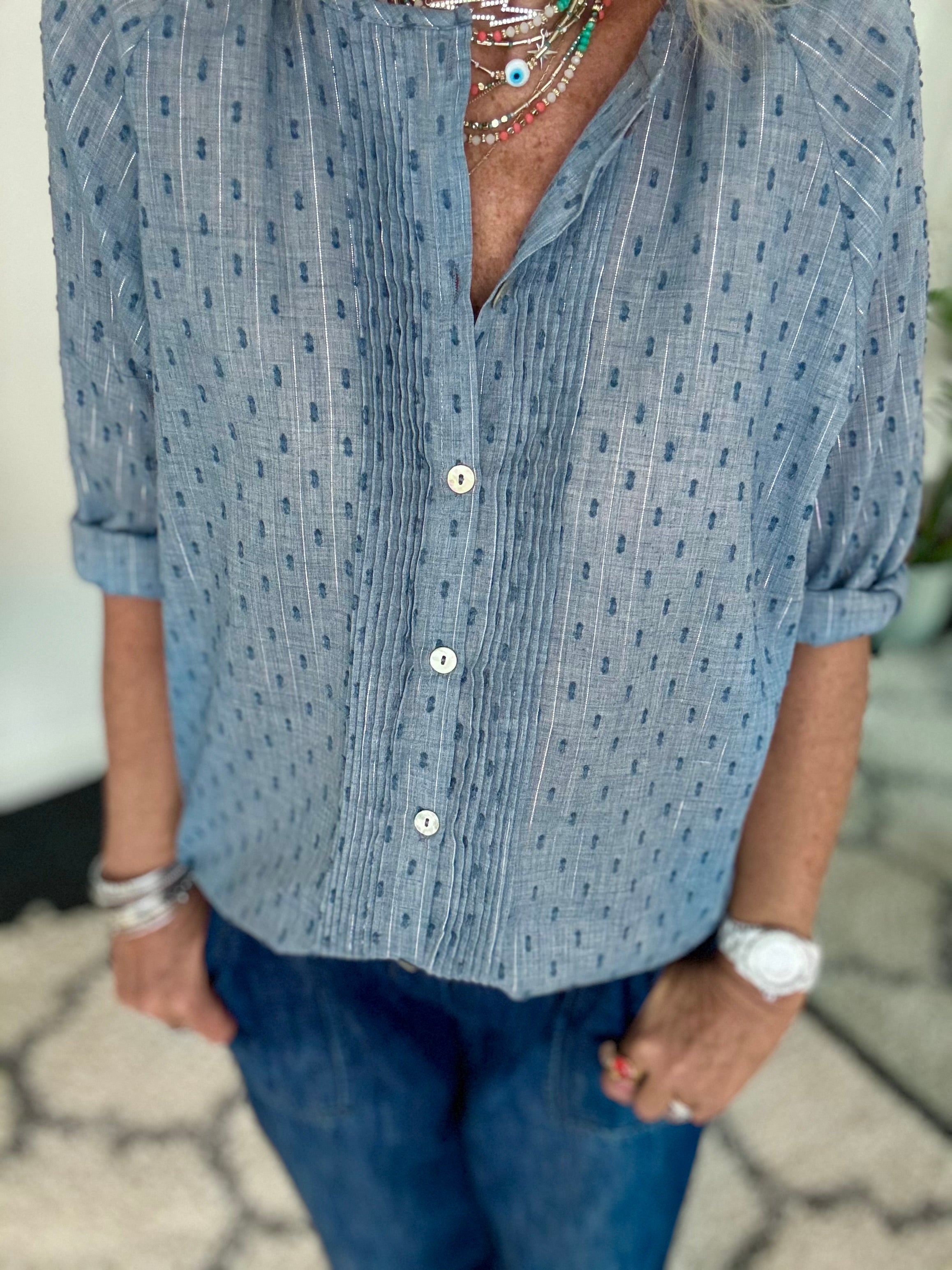 Pintuck Blouse in Blue