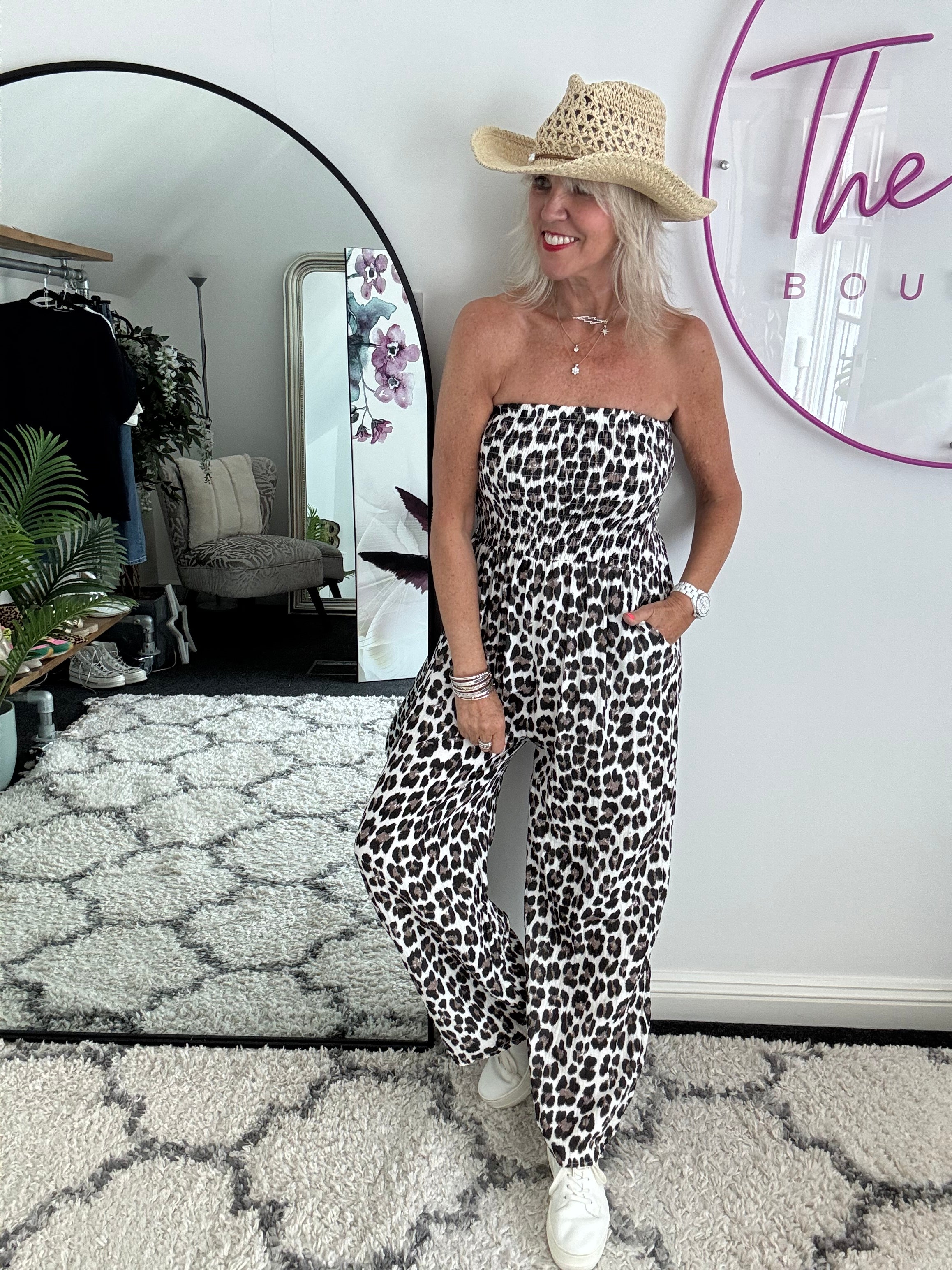 Bandeau Cheesecloth Jumpsuit in Classic Leopard