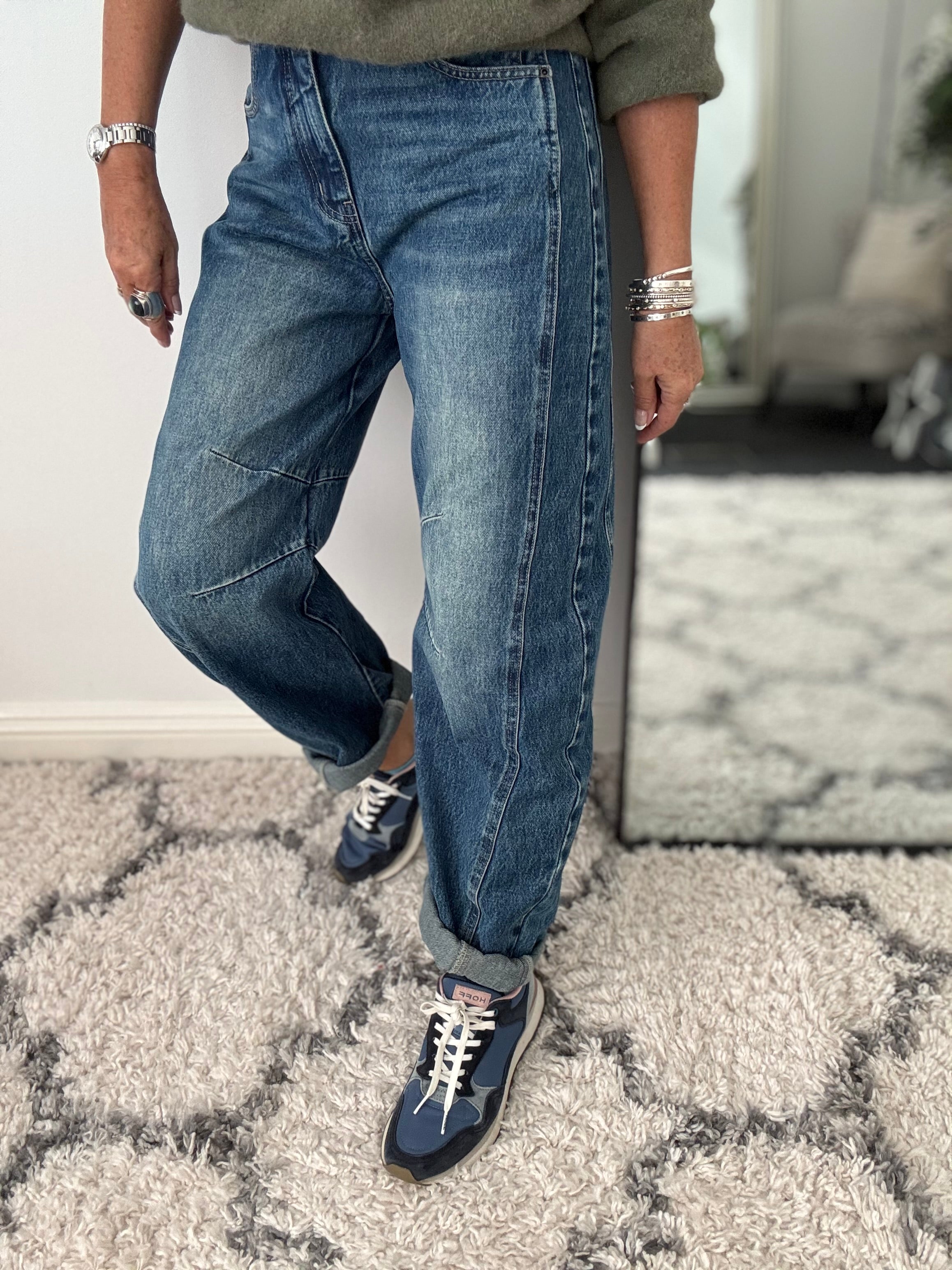 Barrel Leg Jeans with Elasticated Waist