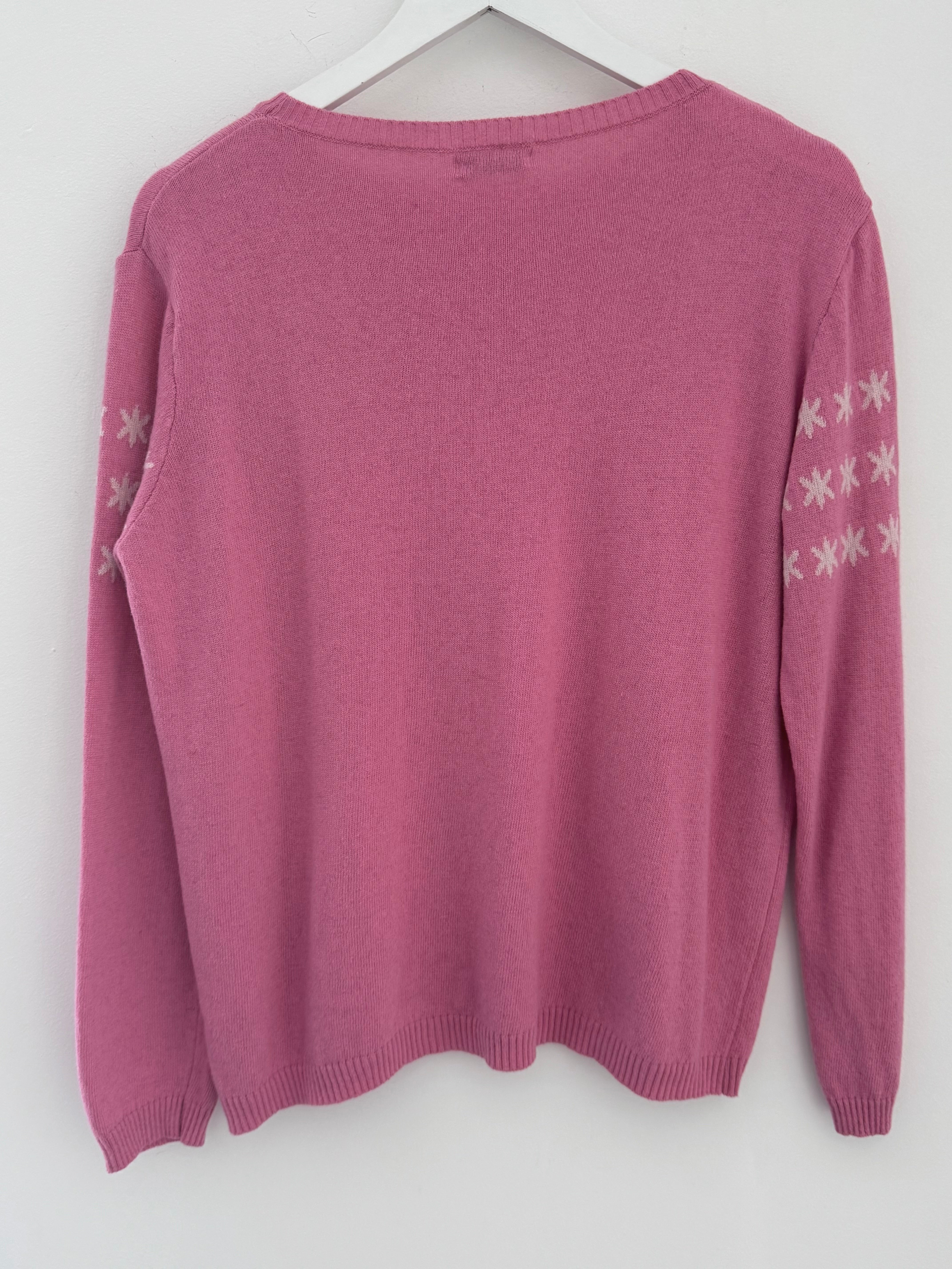 Multi Star Cashmere Jumper in Pink & Ivory