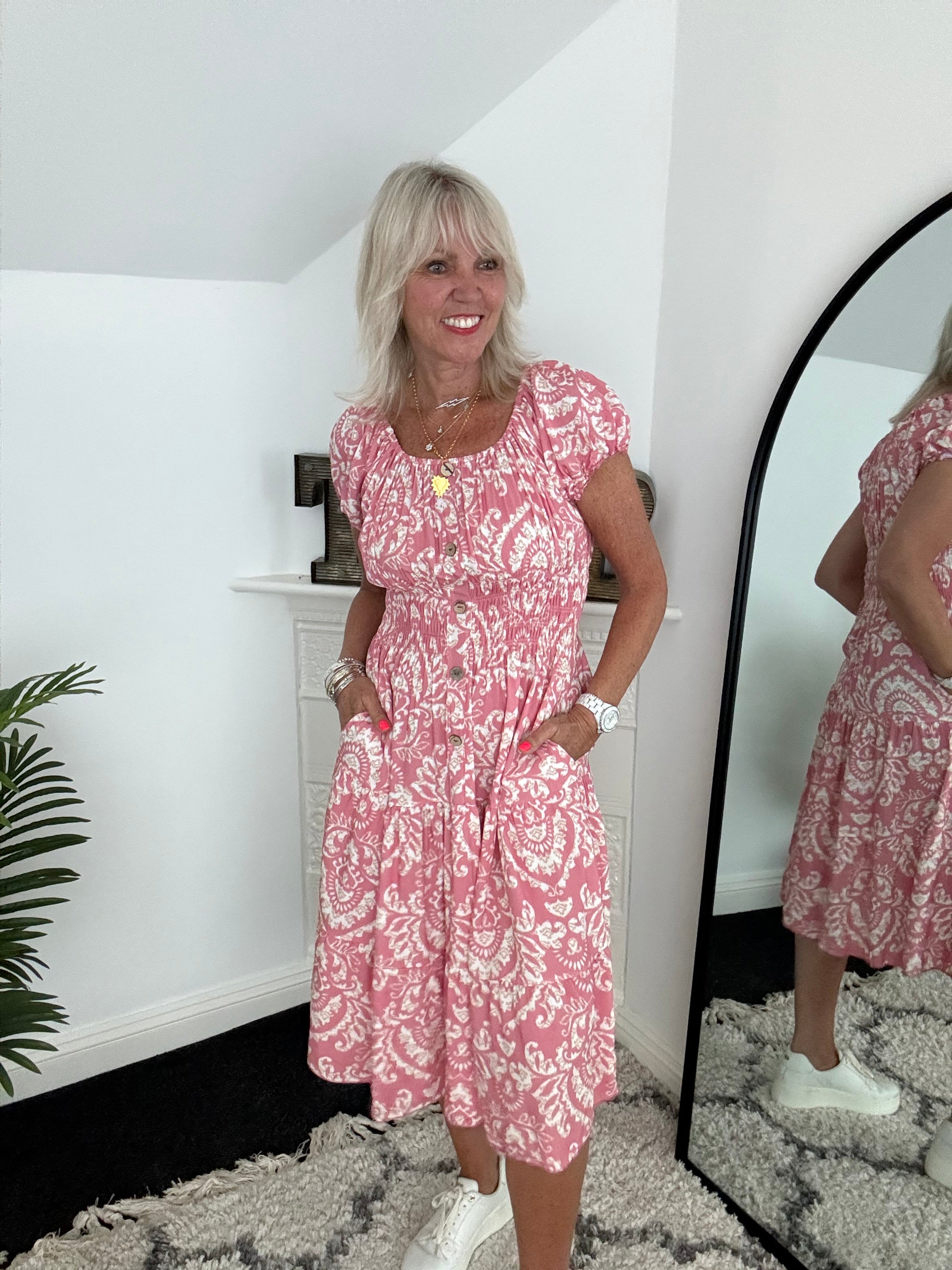 Bardot Dress in Blush Pink