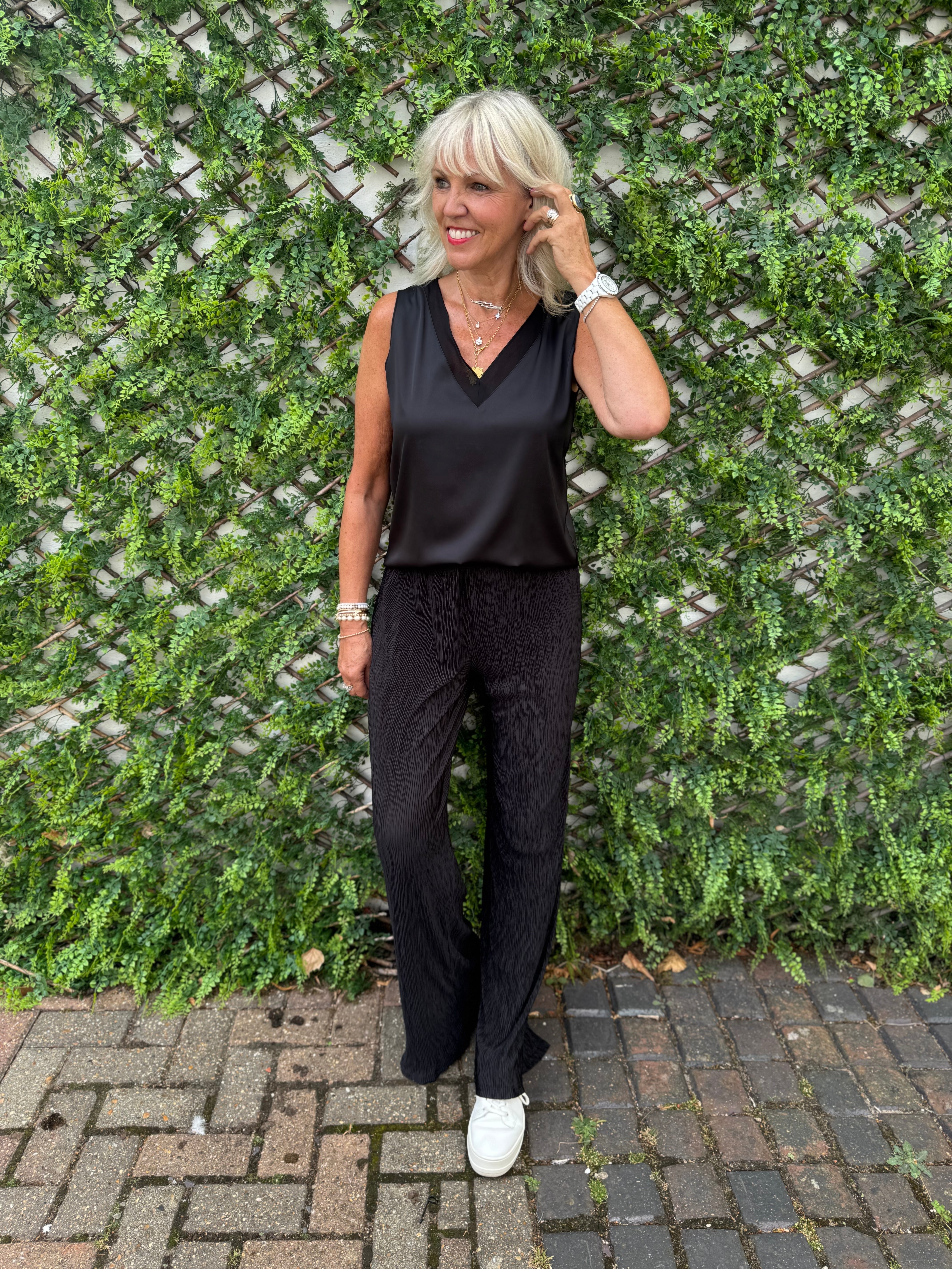 Silky V Neck Vest in Black
