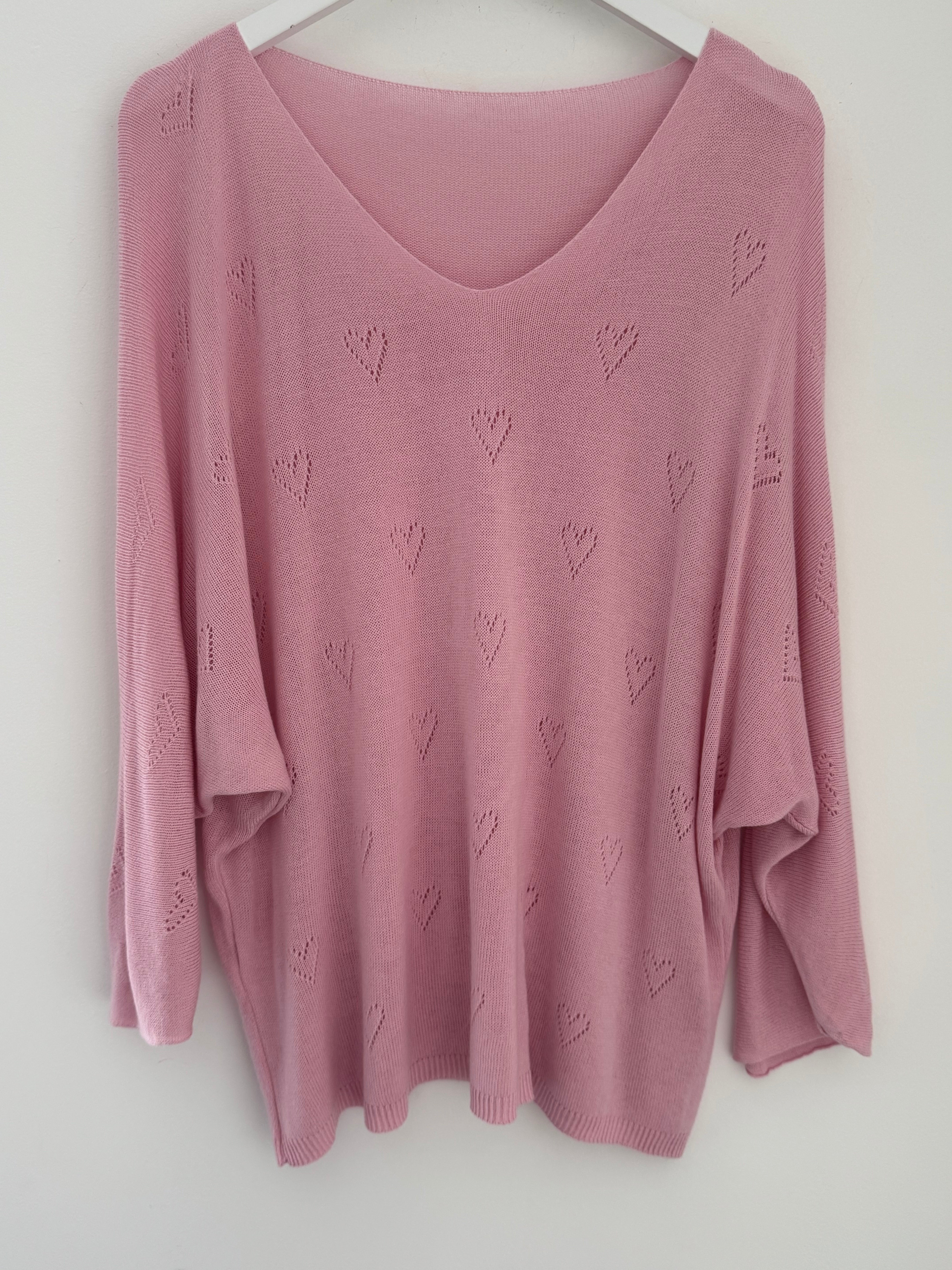 Lightweight Heart Jumper in Pink