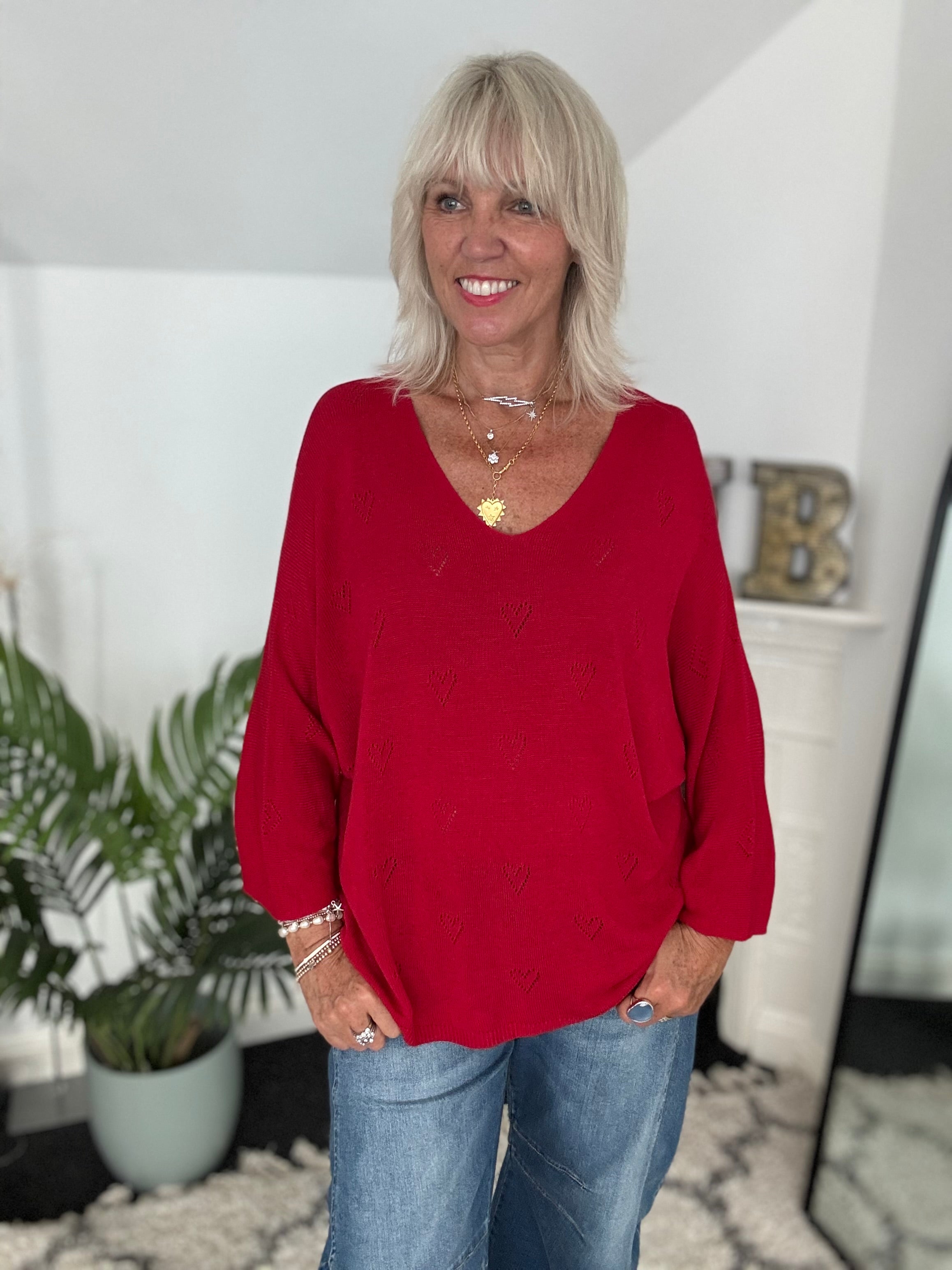 Lightweight Heart Jumper in Red
