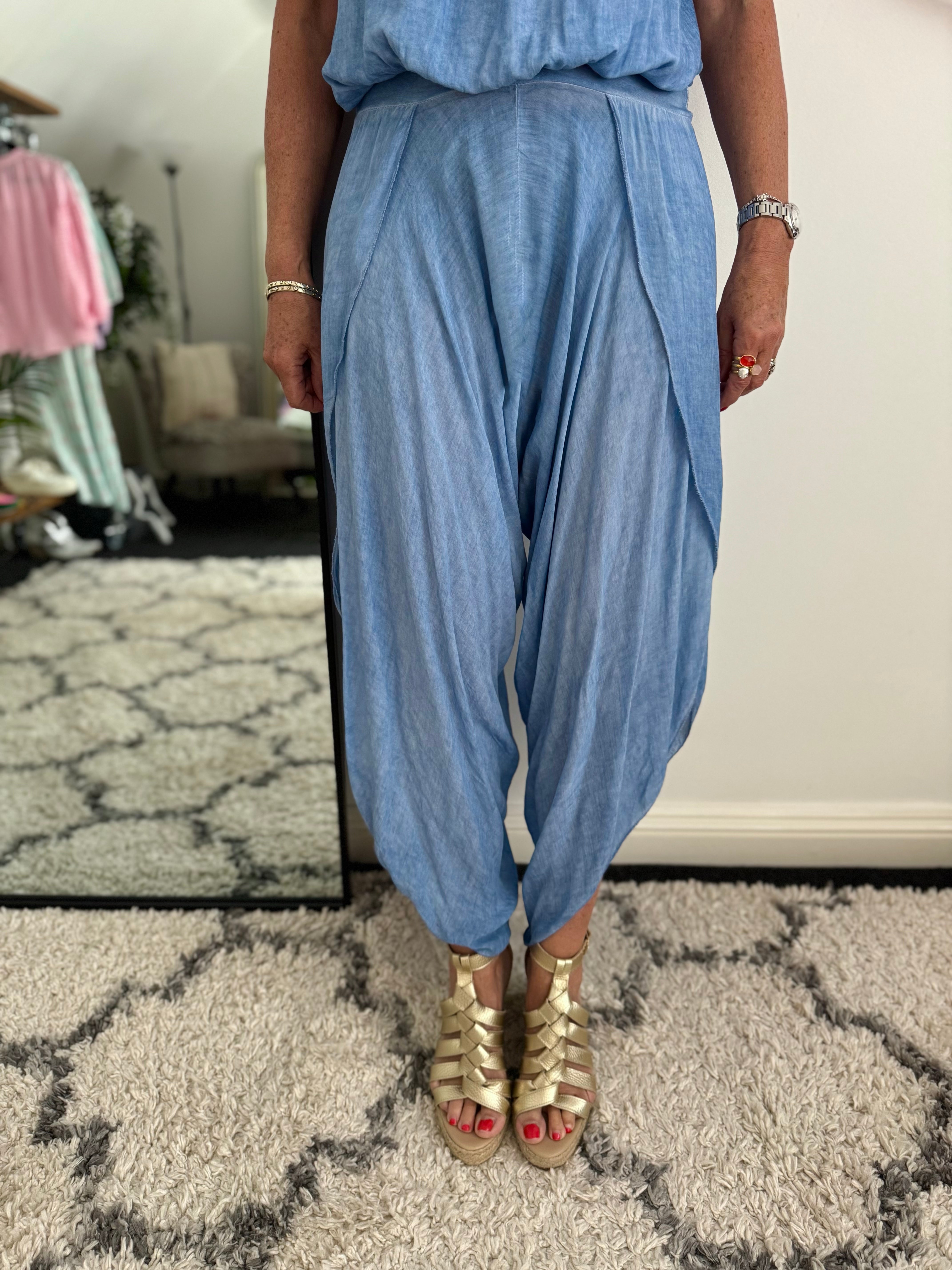 Split Leg Jumpsuit in Vintage Blue