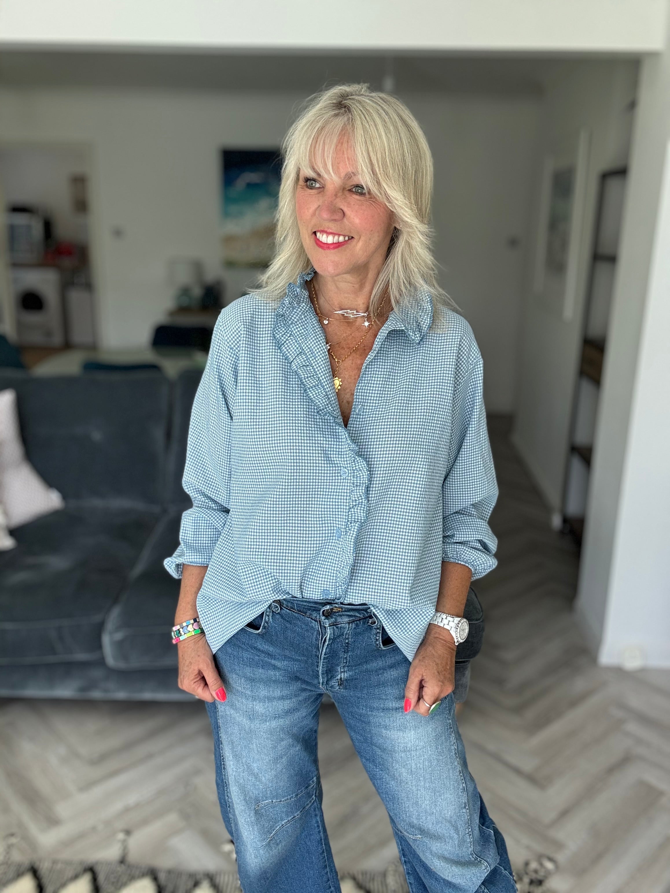 Luxe Gingham Shirt in Soft Blue