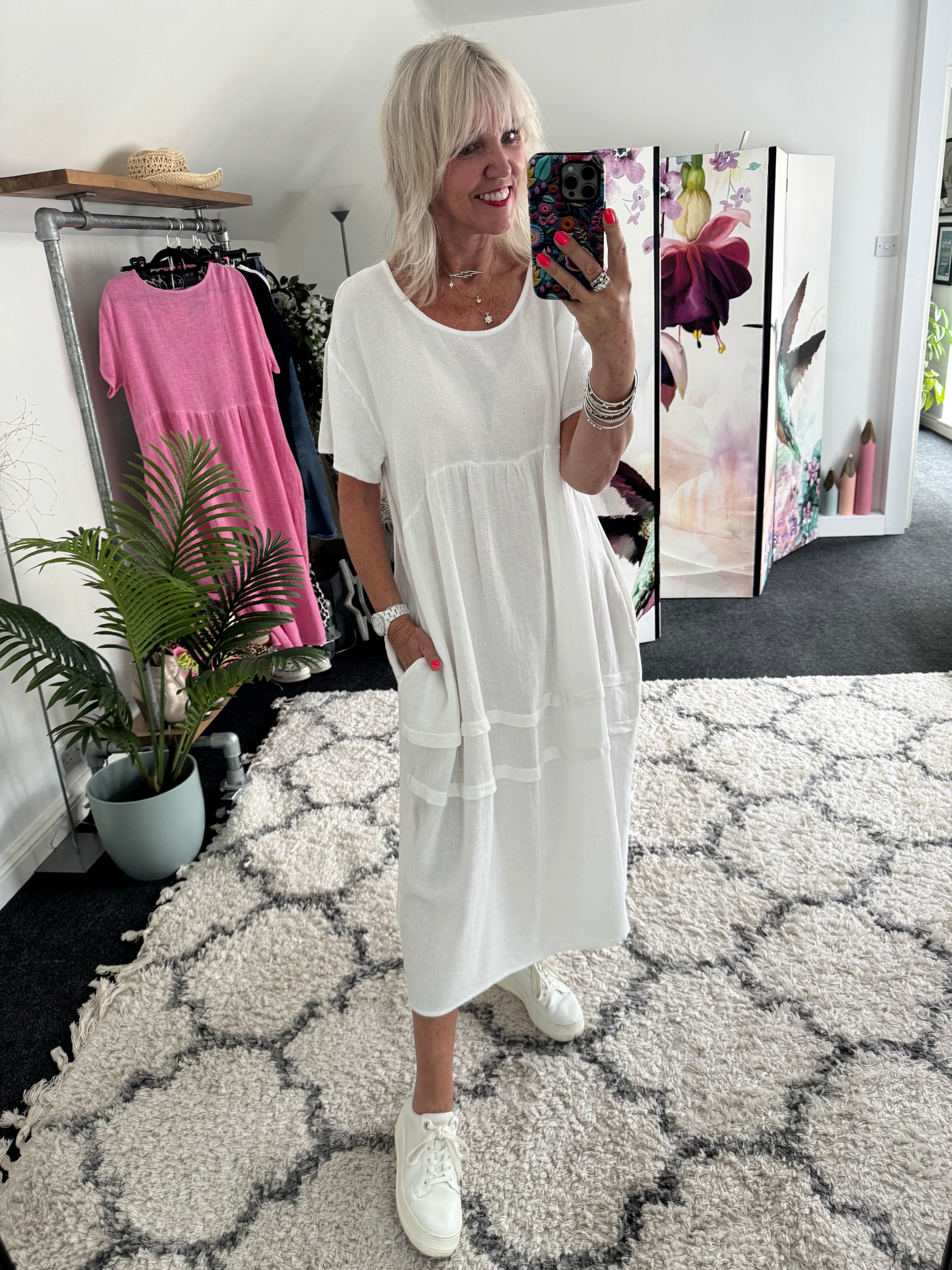 Cotton & Linen Cocoon Dress in White