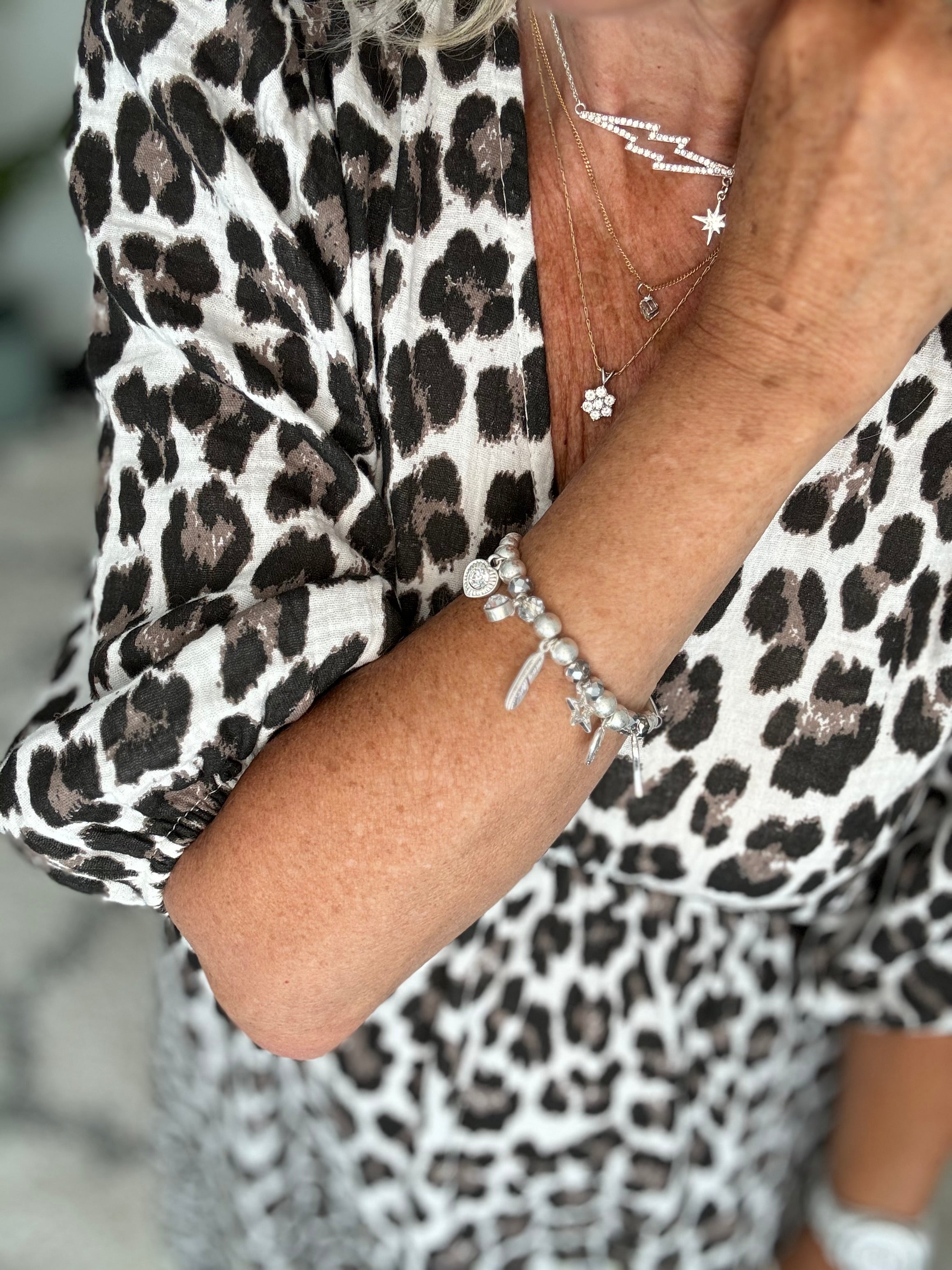 Silver Bracelet with Feather & Heart Charms
