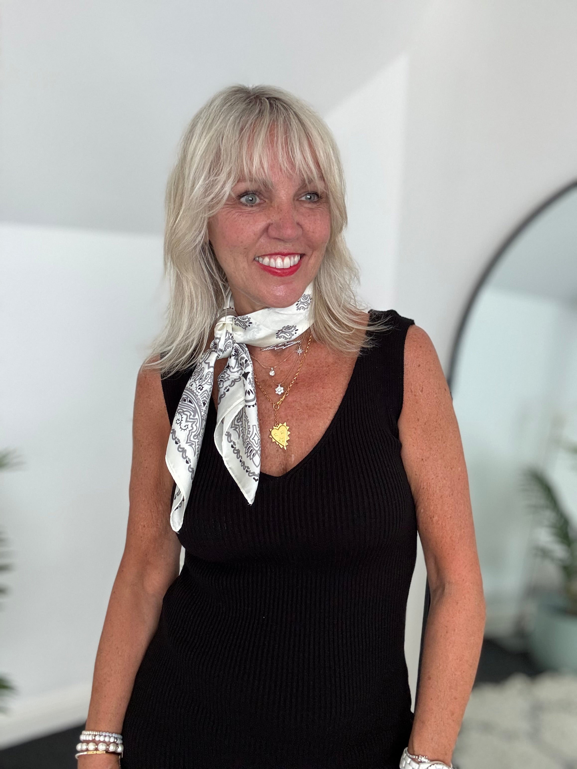 Silky Paisley Bandana Scarf in Ivory