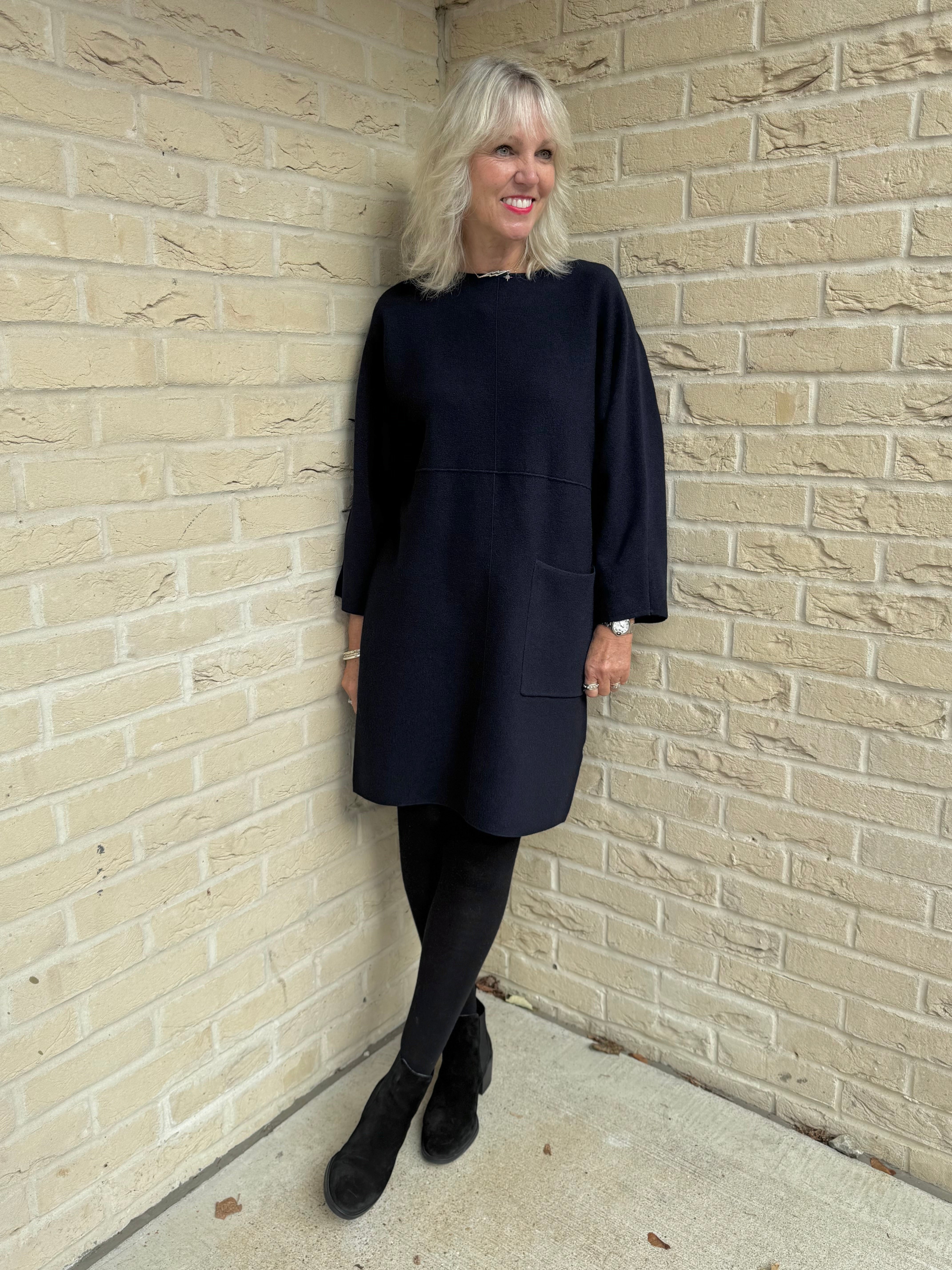 Luxe Knitted Pocket Dress in Ink