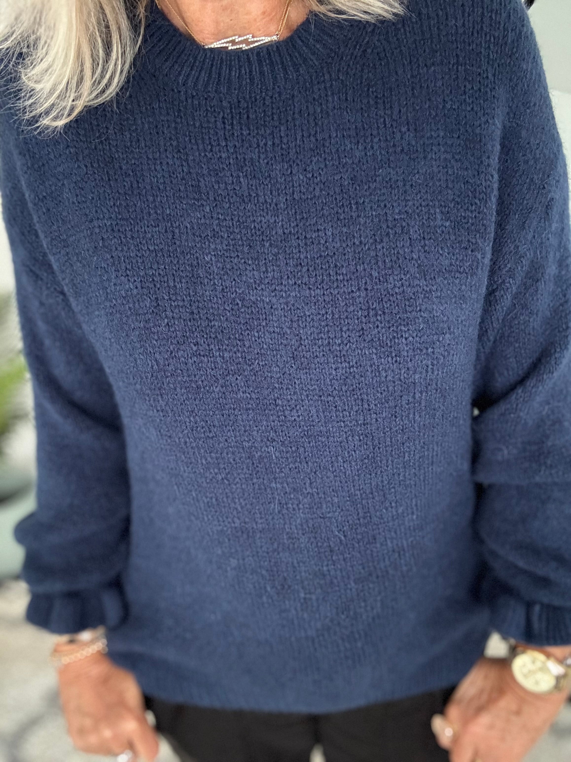 Alpaca Jumper with Frill Cuffs in Navy