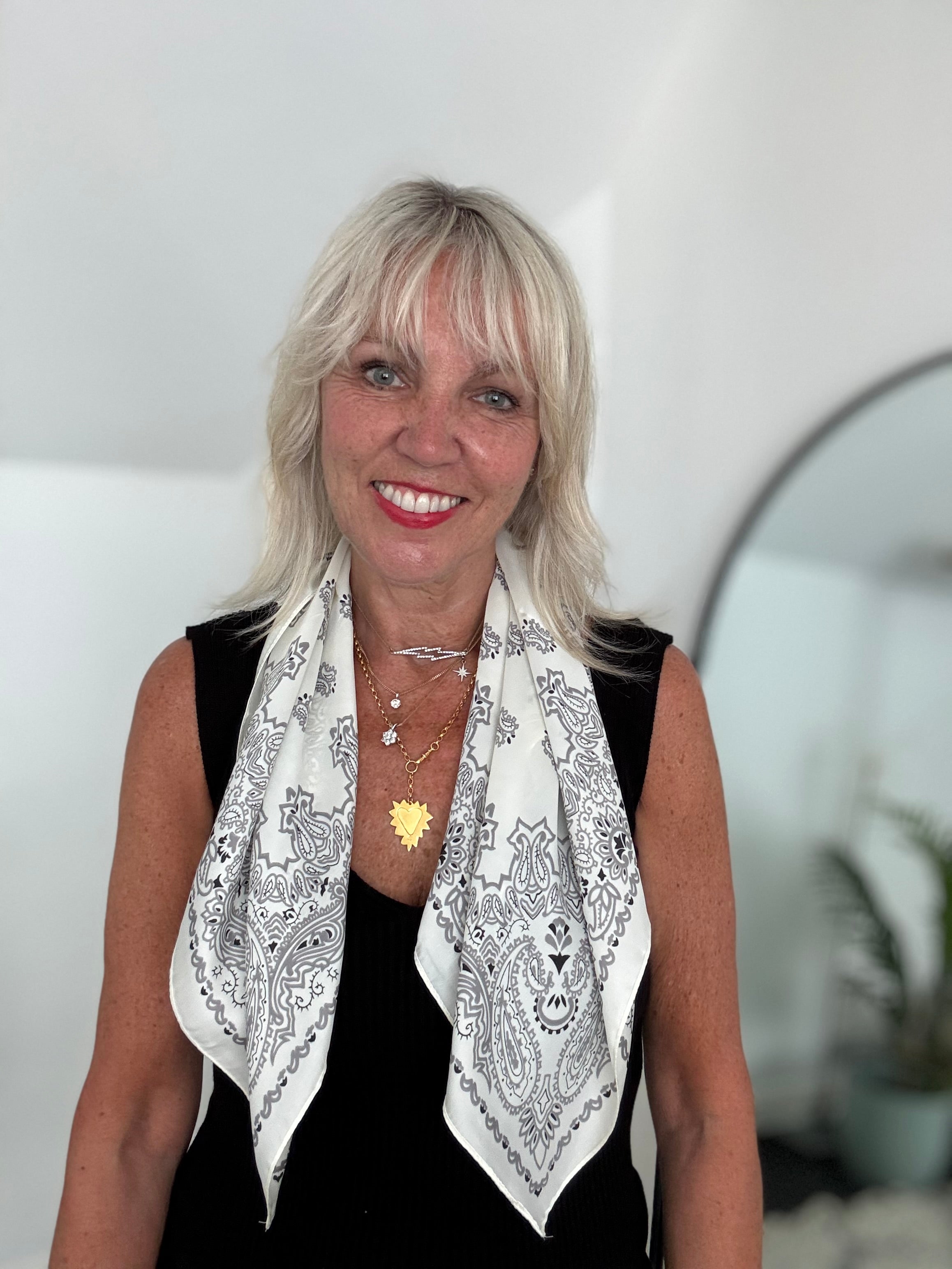 Silky Paisley Bandana Scarf in Ivory