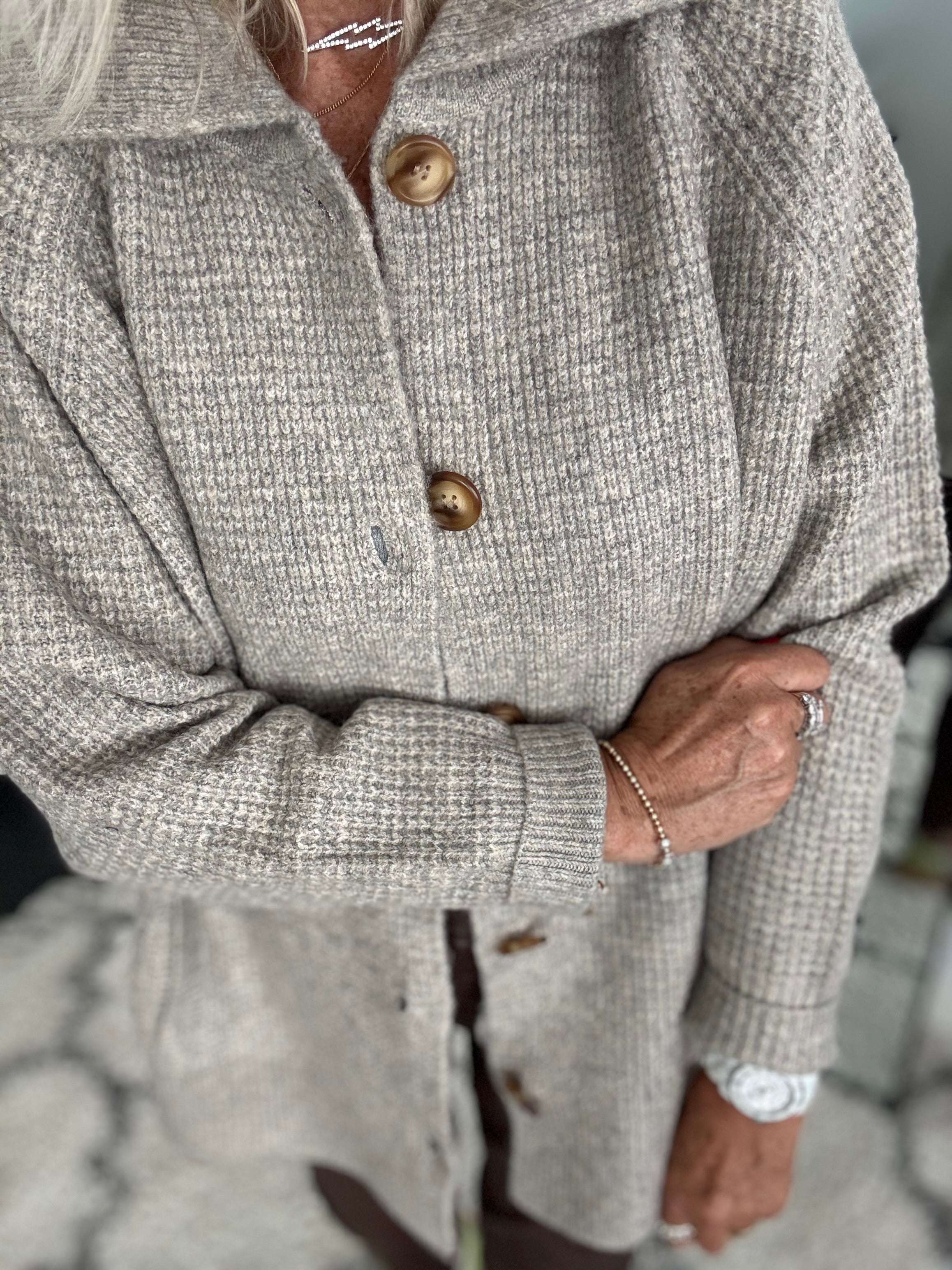 Fisherman Rib Knitted Jacket in Stone