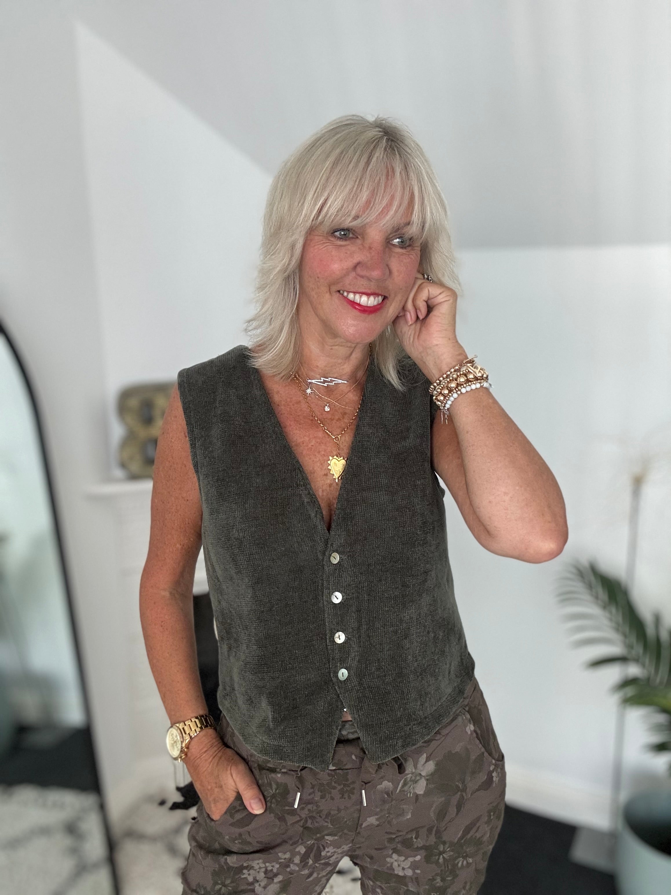 Chenille Waistcoat in Khaki