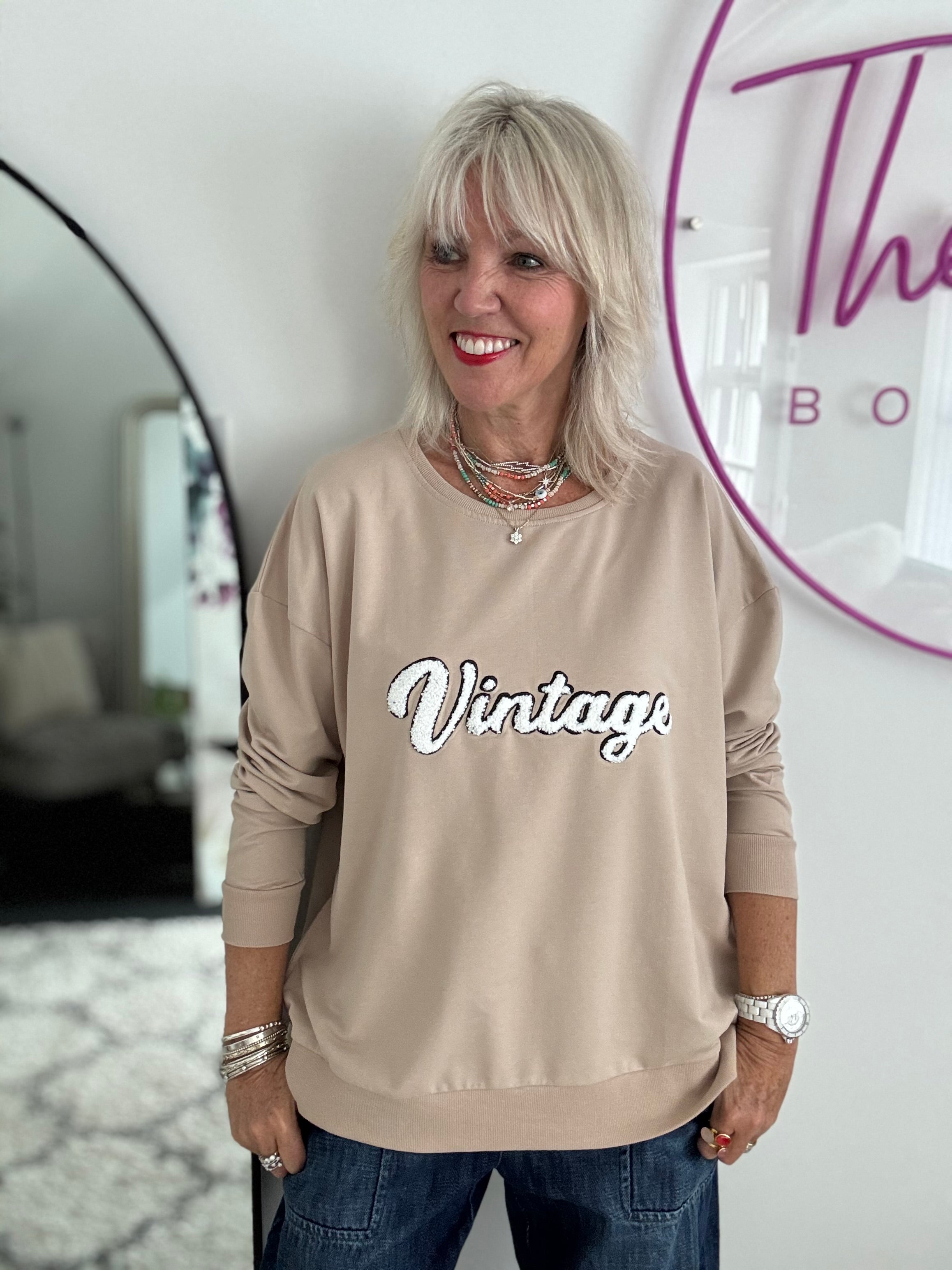 Vintage Zipped Sweatshirt in Light Mocha