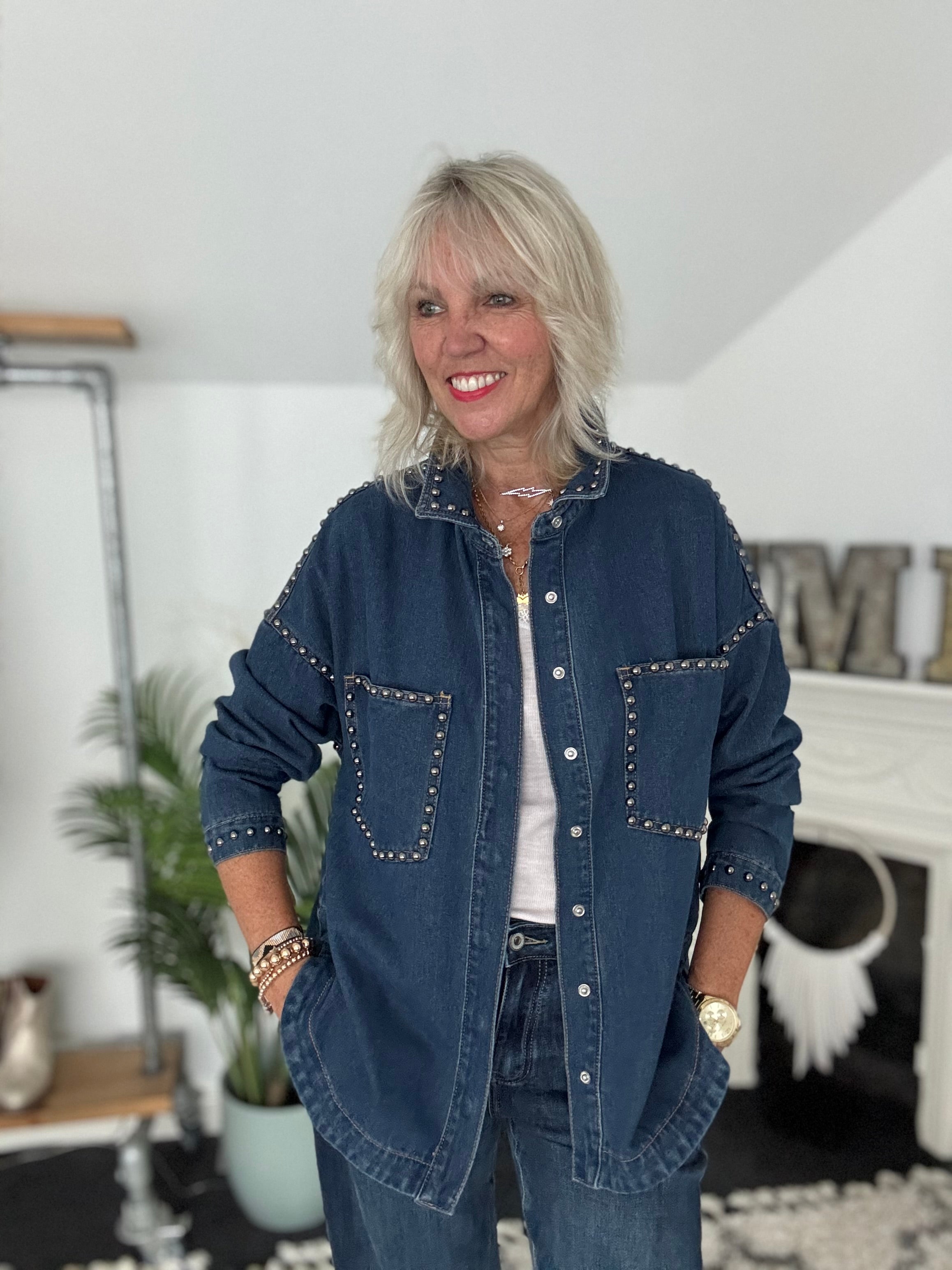 Designer Boyfriend Shacket in Blue Denim