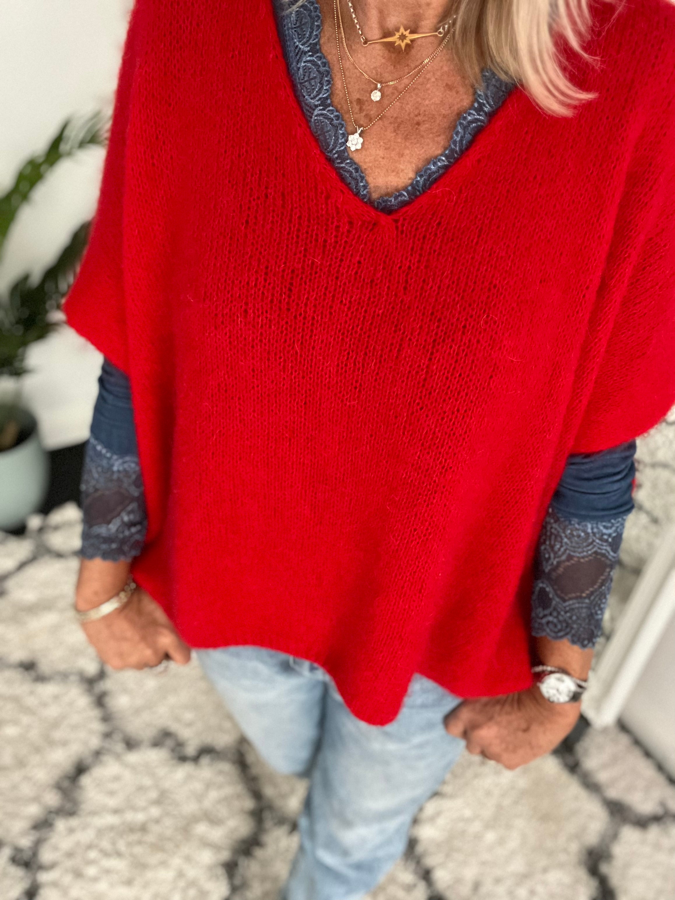 Mohair V Neck Tank in Red