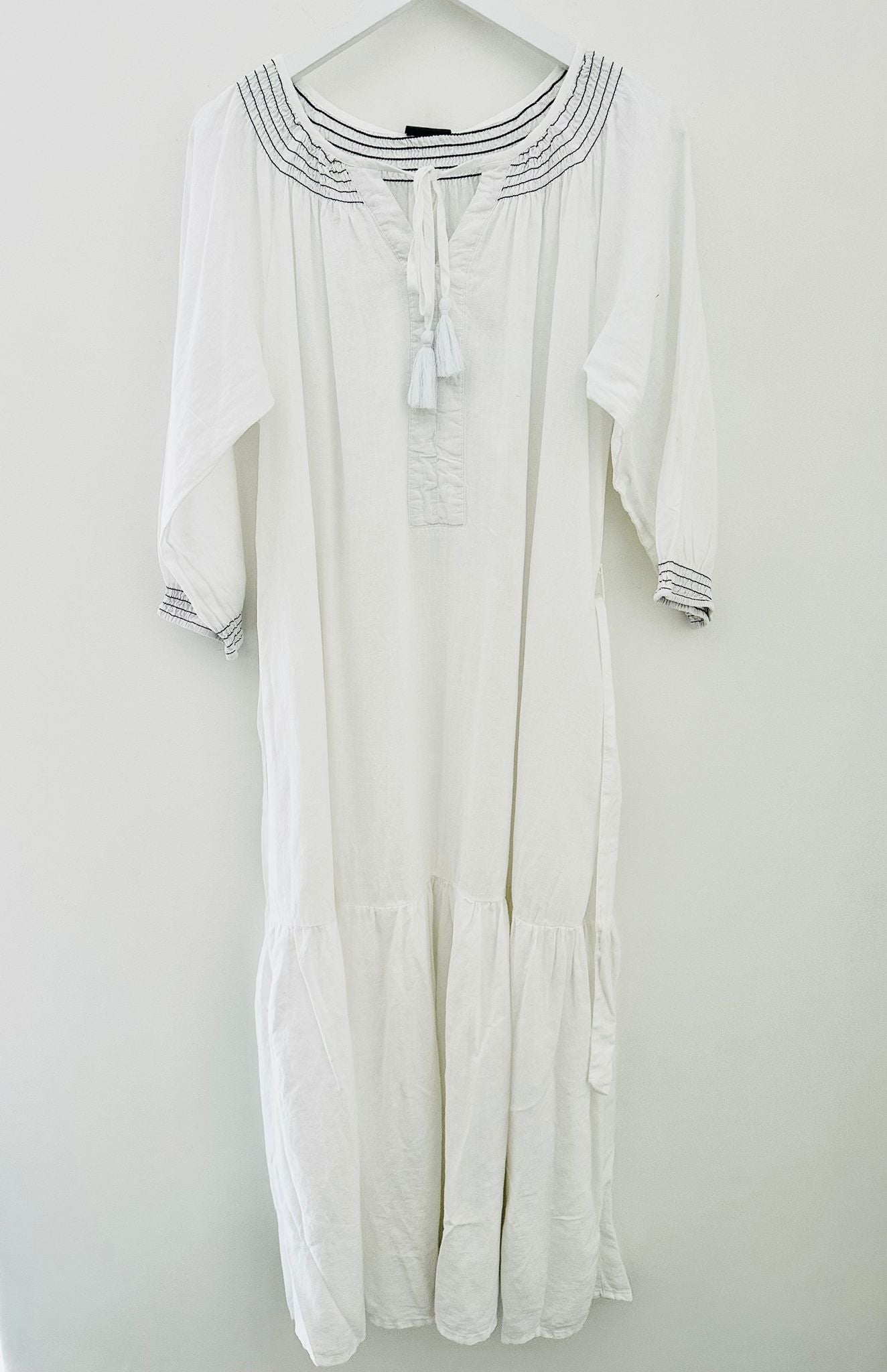 Linen Mix Midi Dress in White