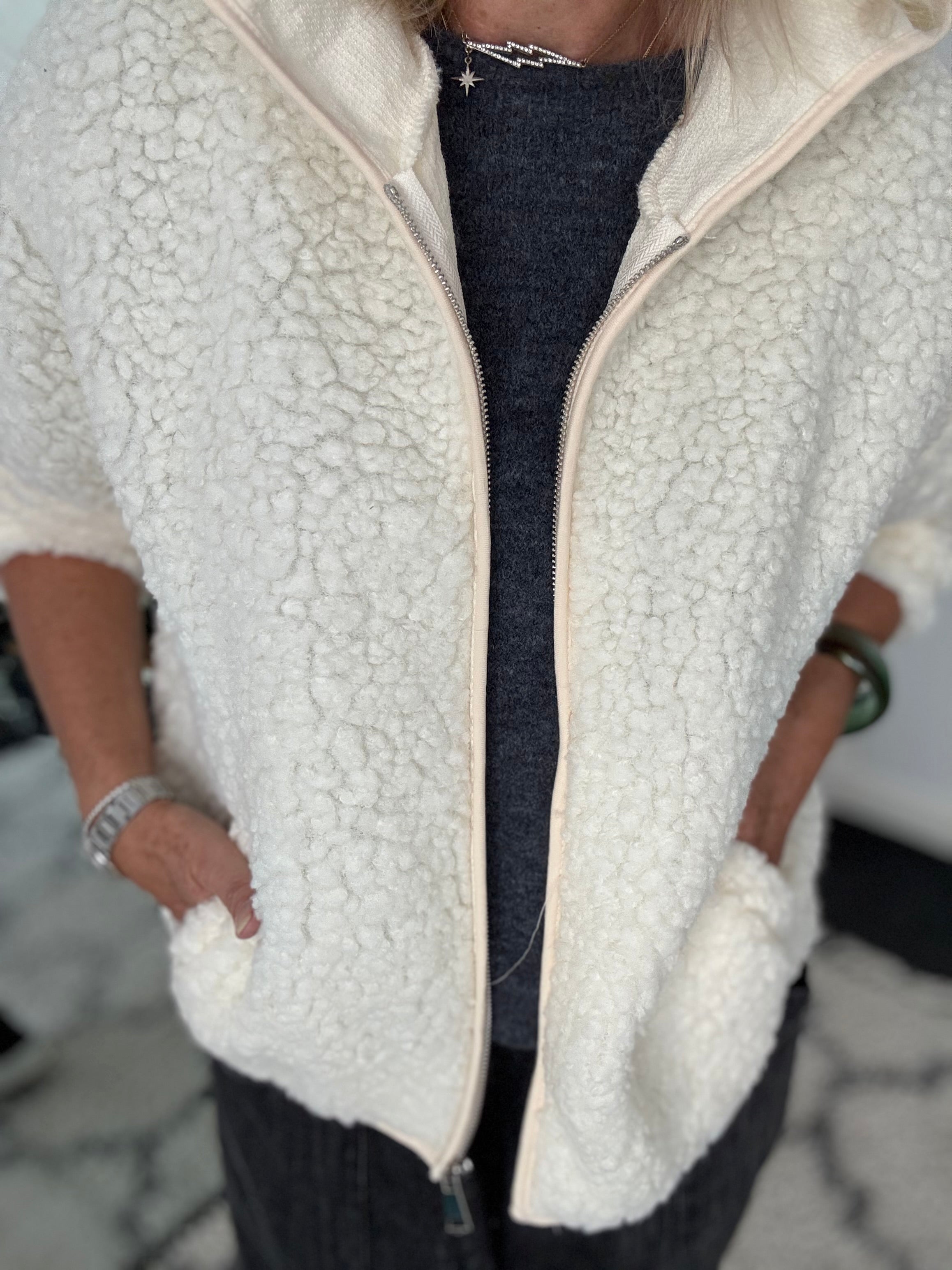 Hooded Teddy Jacket in Vanilla