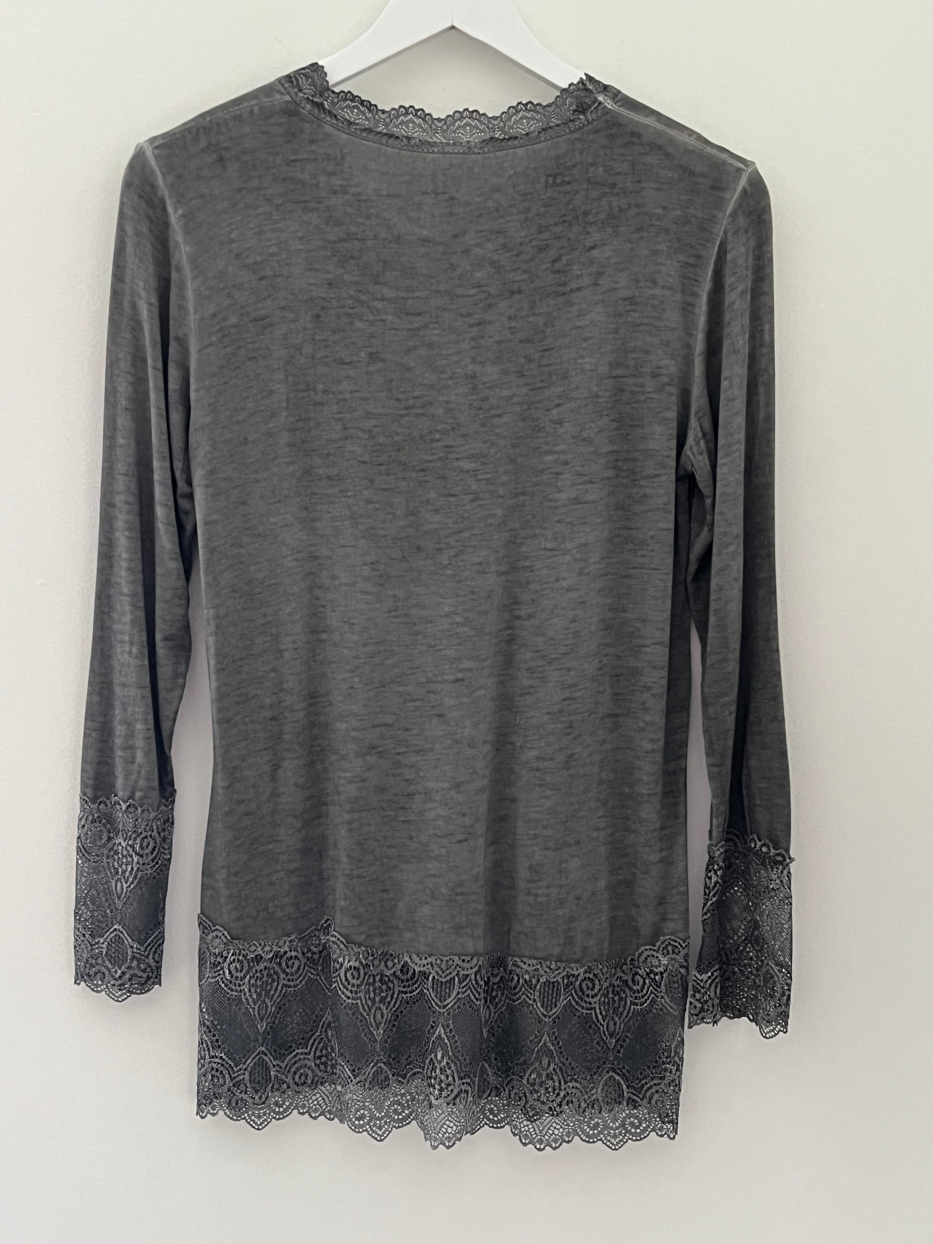 Luxe Base Top with Lace Trim in Charcoal