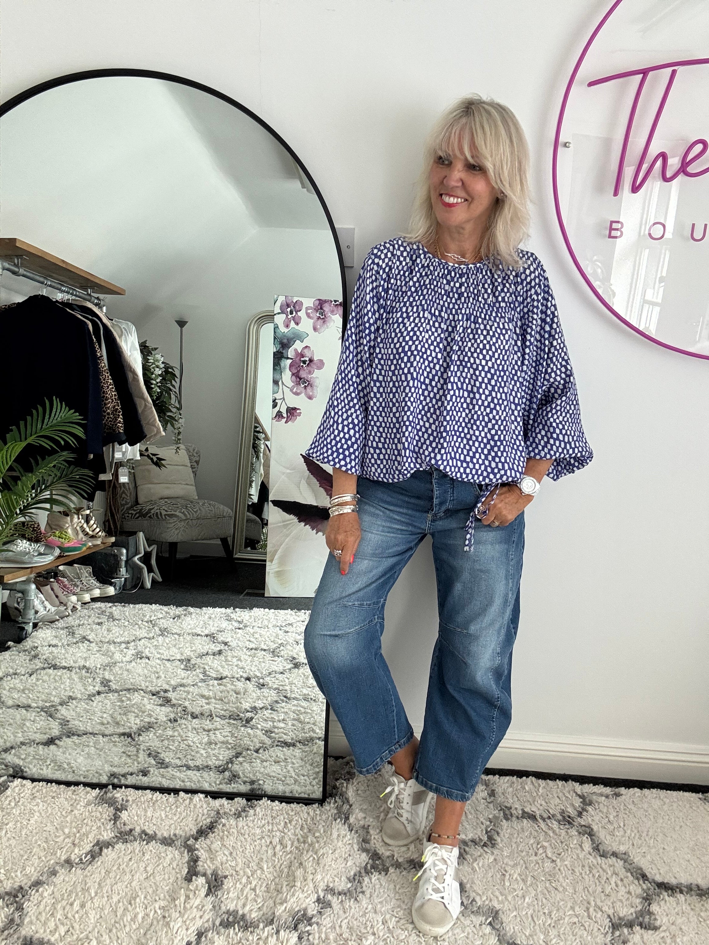 Checker Blouse in Blue & White