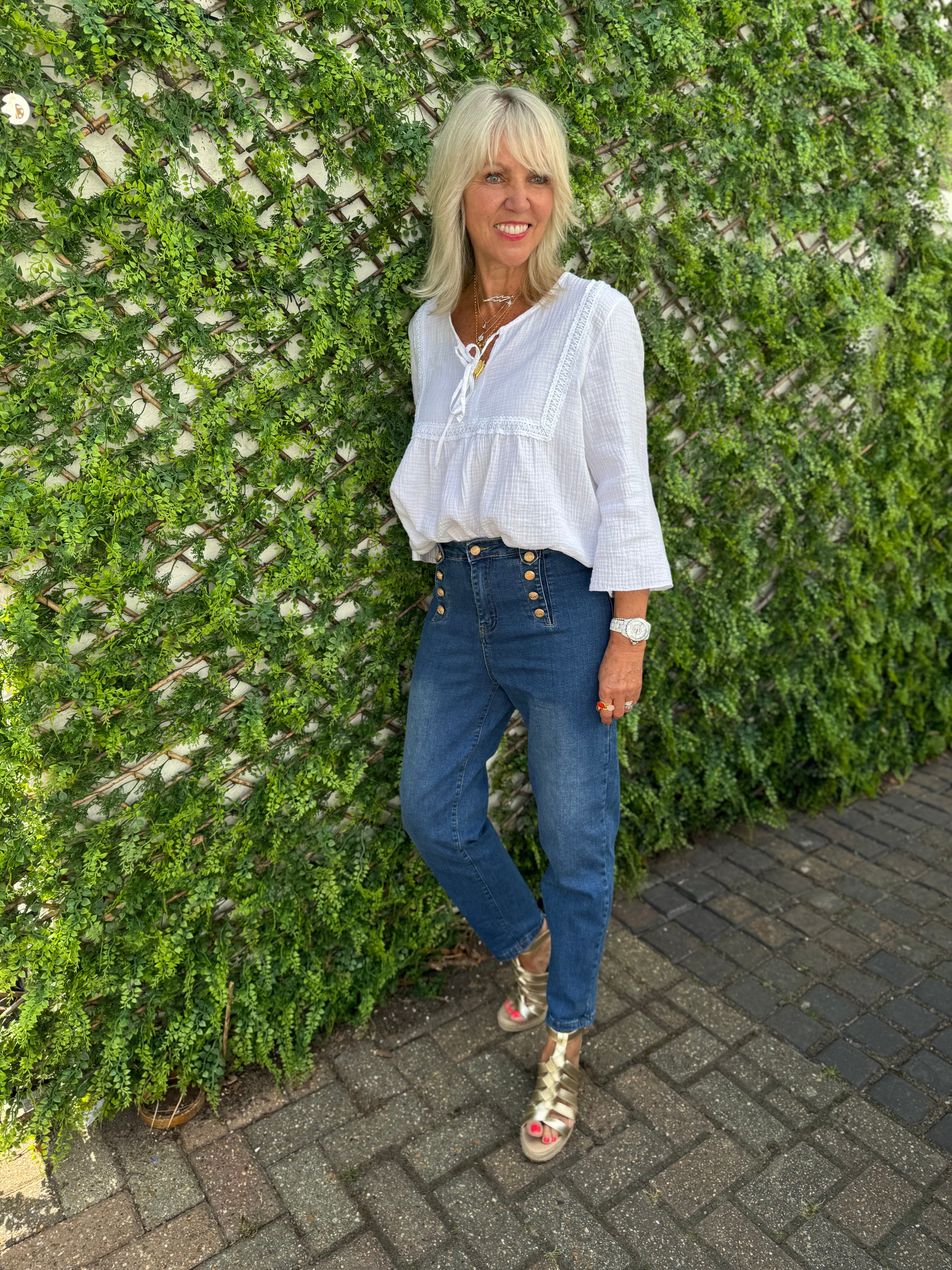 Slim Boyfriend Jeans with Gold Buttons