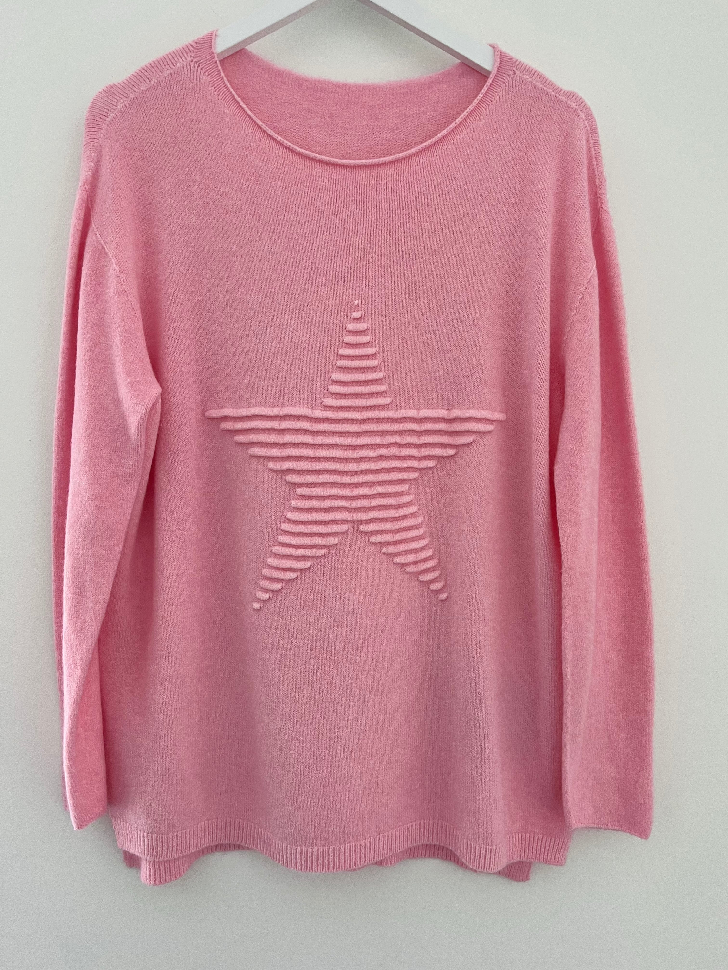Ribbed Star Jumper in Candy Pink