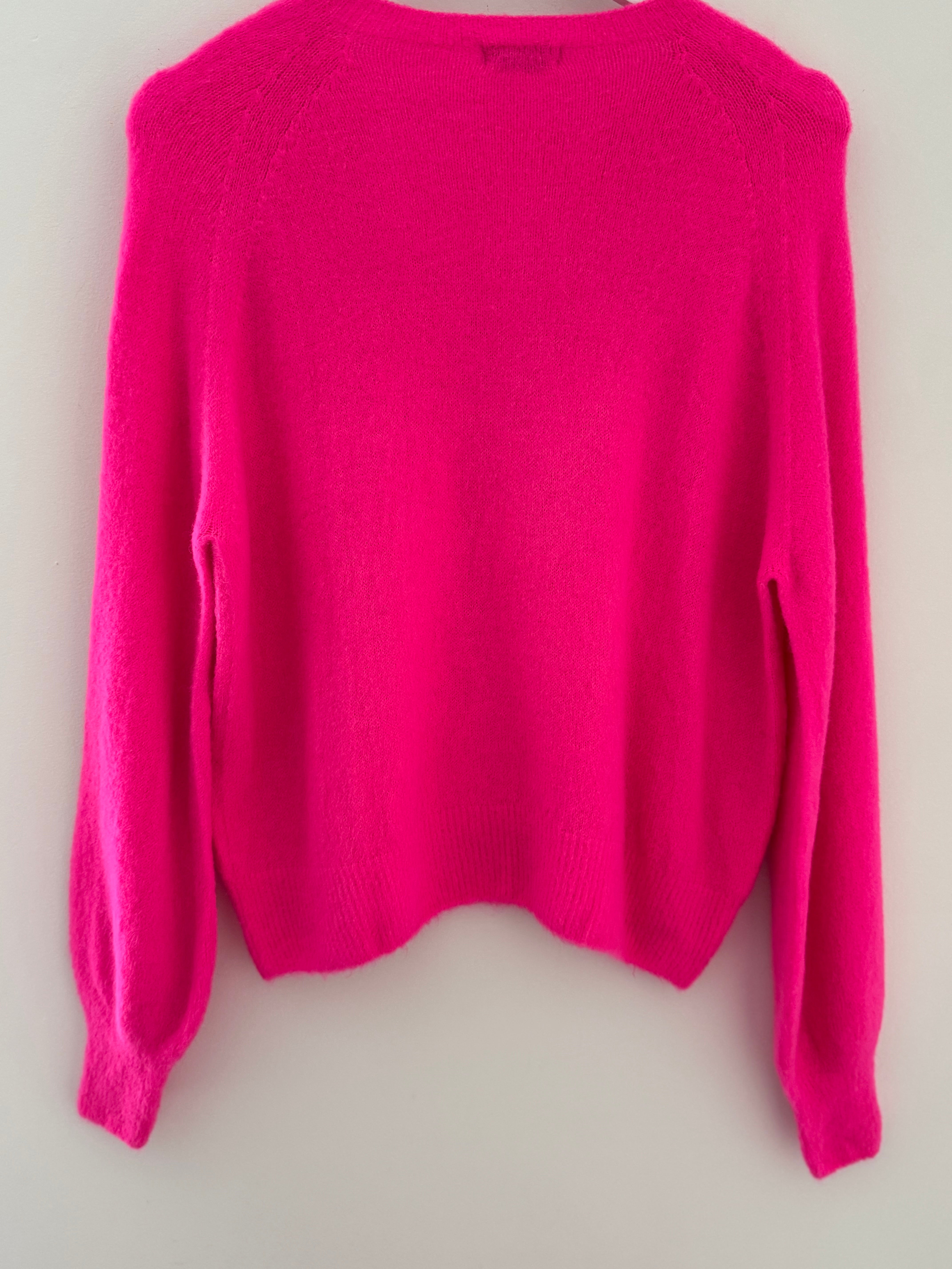 Softie Jumper with Button Neck in Neon Pink