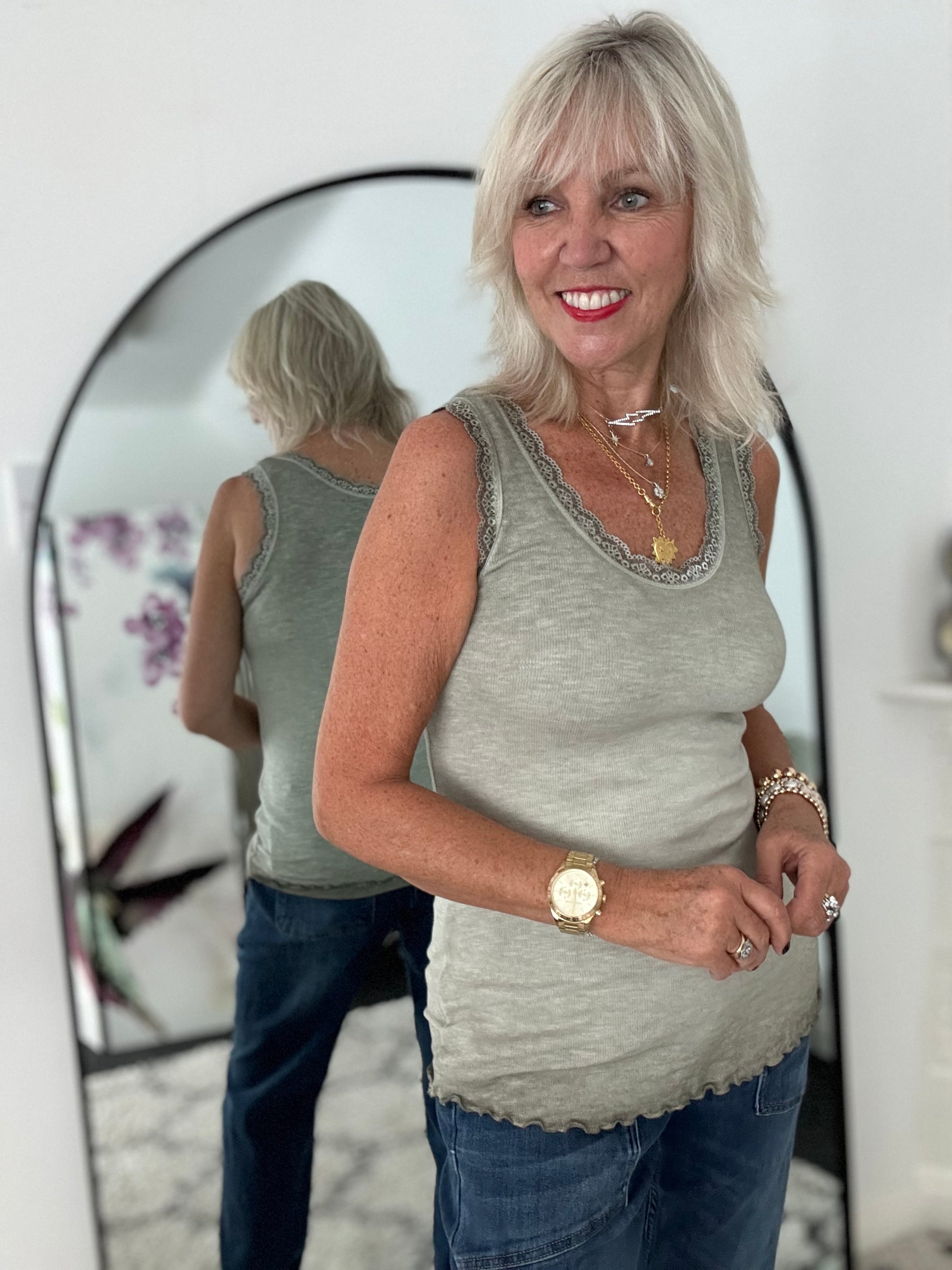 Luxe Ribbed Vest in Khaki