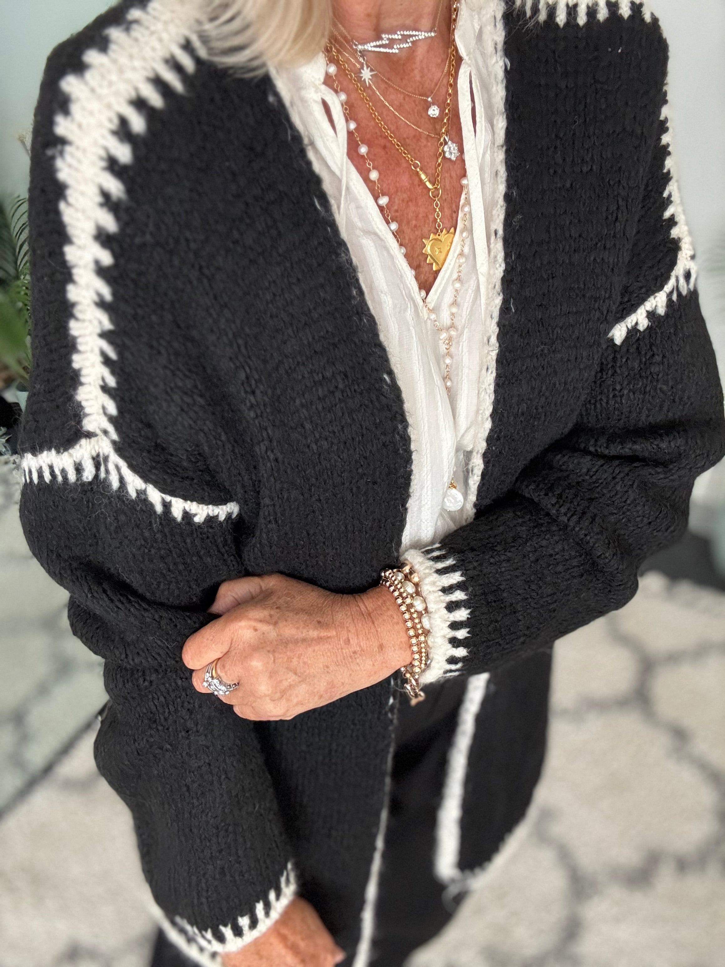 Whip Stitch Cardi in Black & Ecru