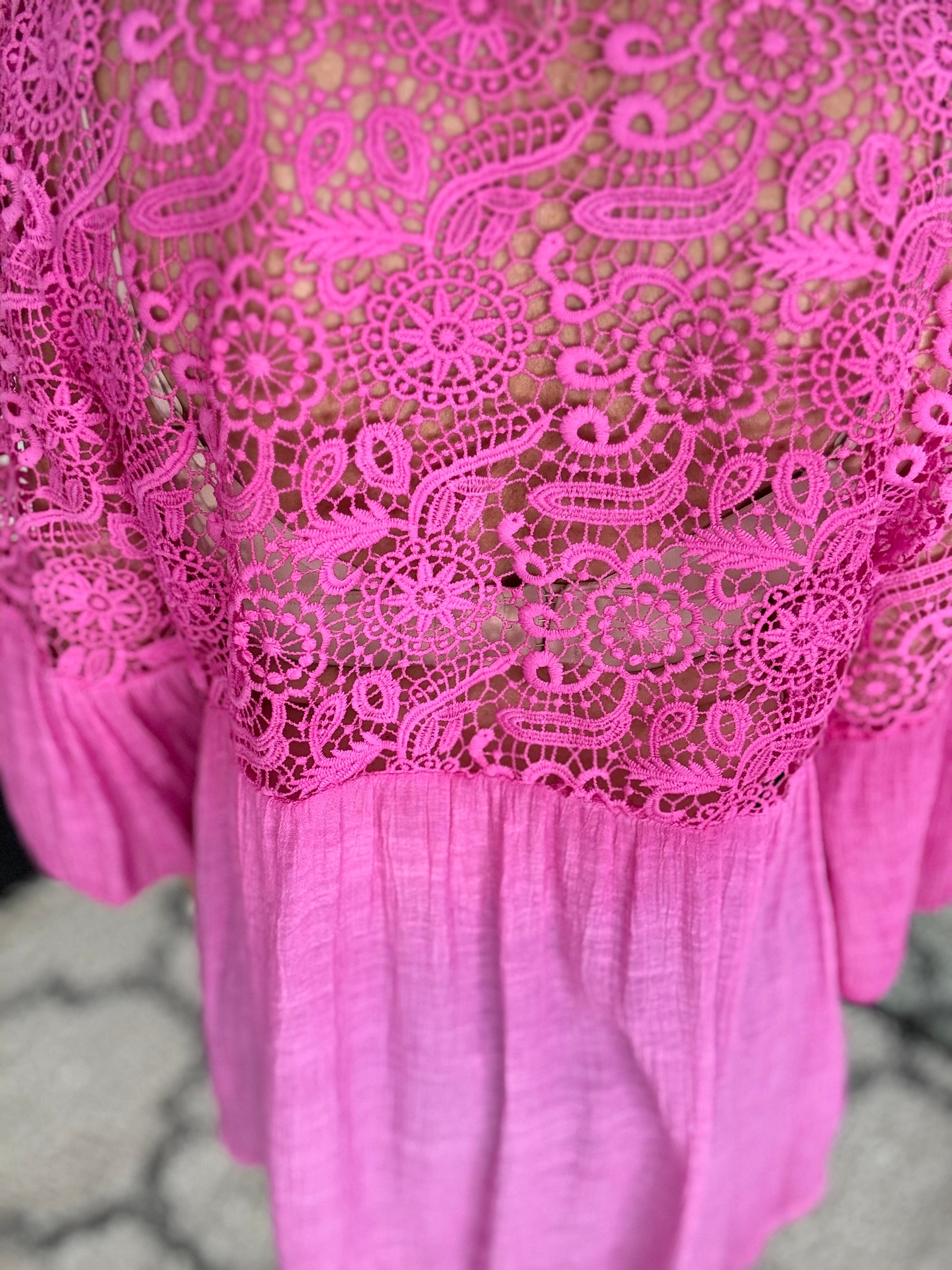 Lace Buttoned Blouse in Fuchsia