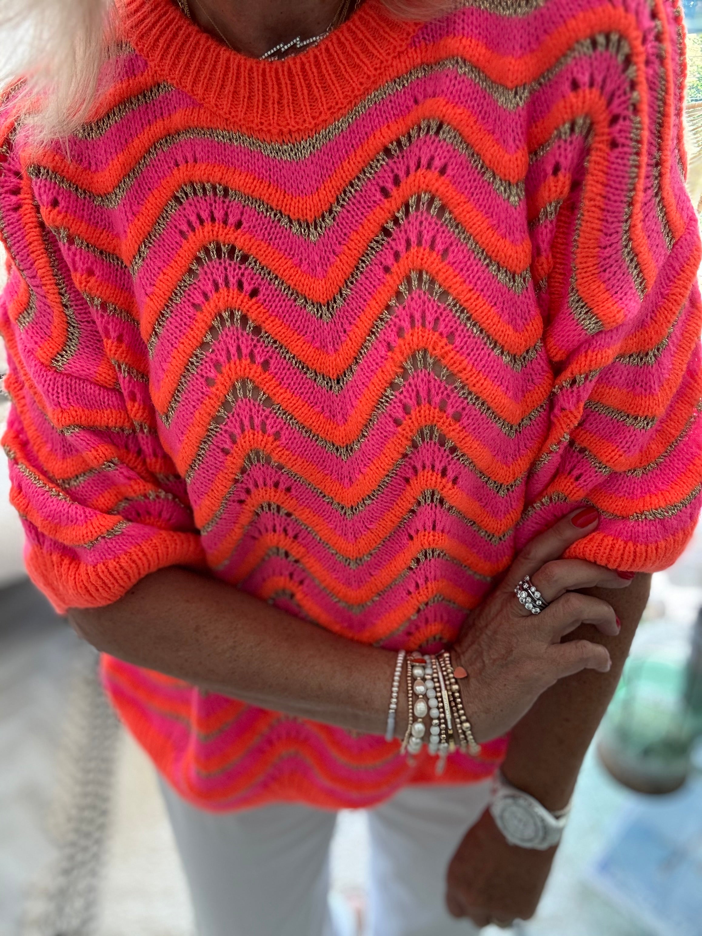 Luxe Short Sleeve Pink & Orange Neon Knit