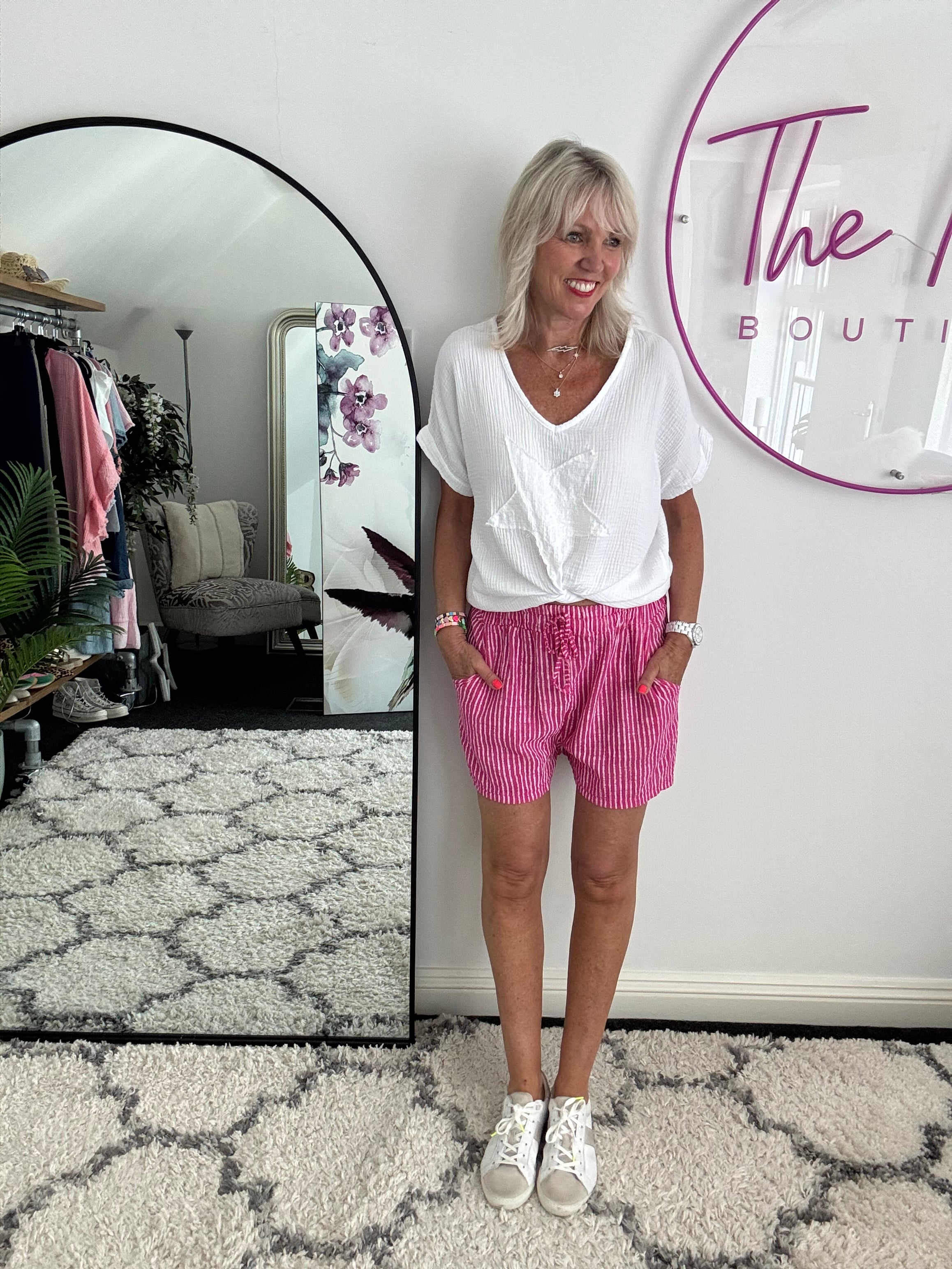 Cotton Stripe Shorts in Pink