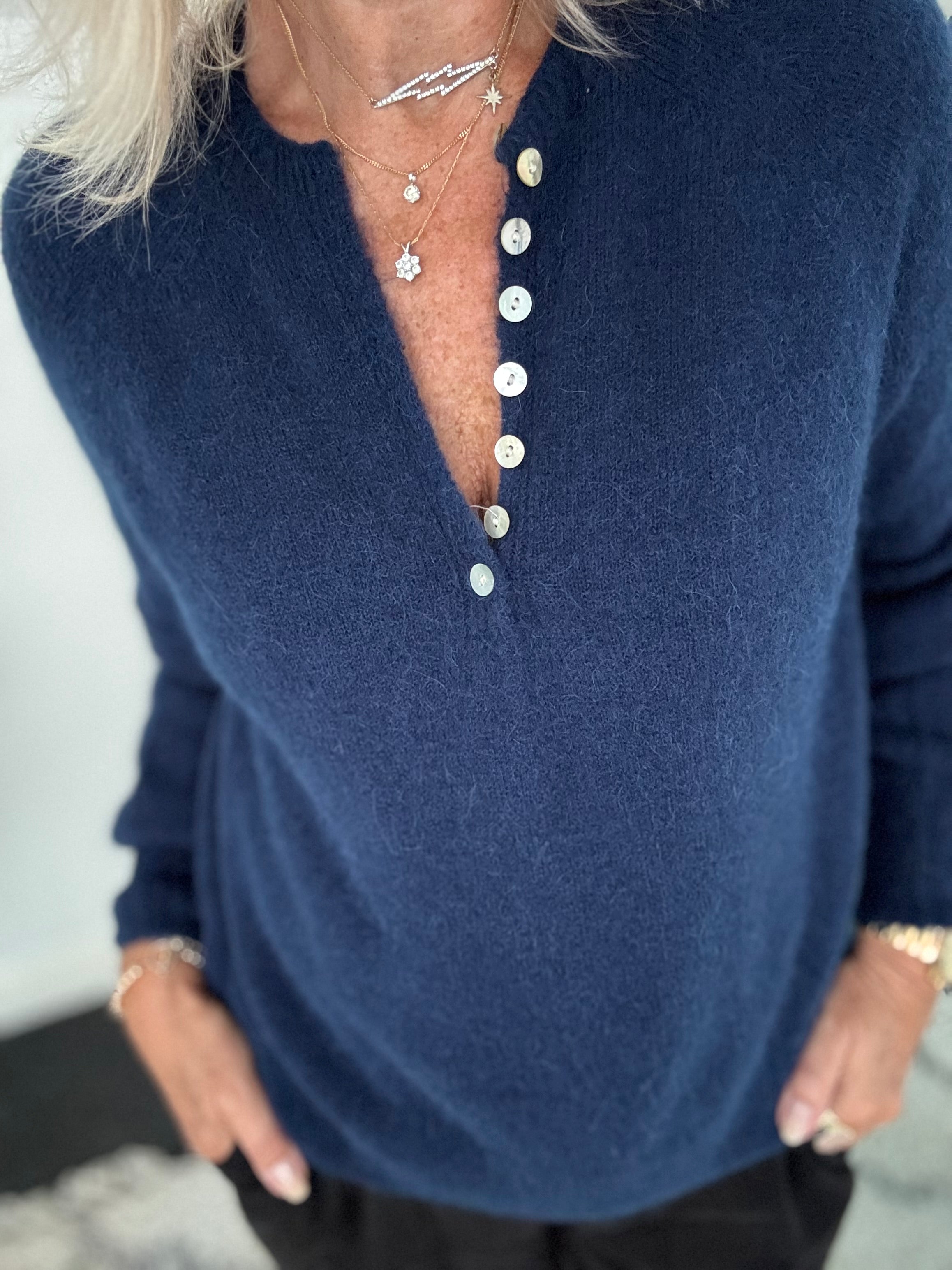 Softie Jumper with Button Neck in Navy