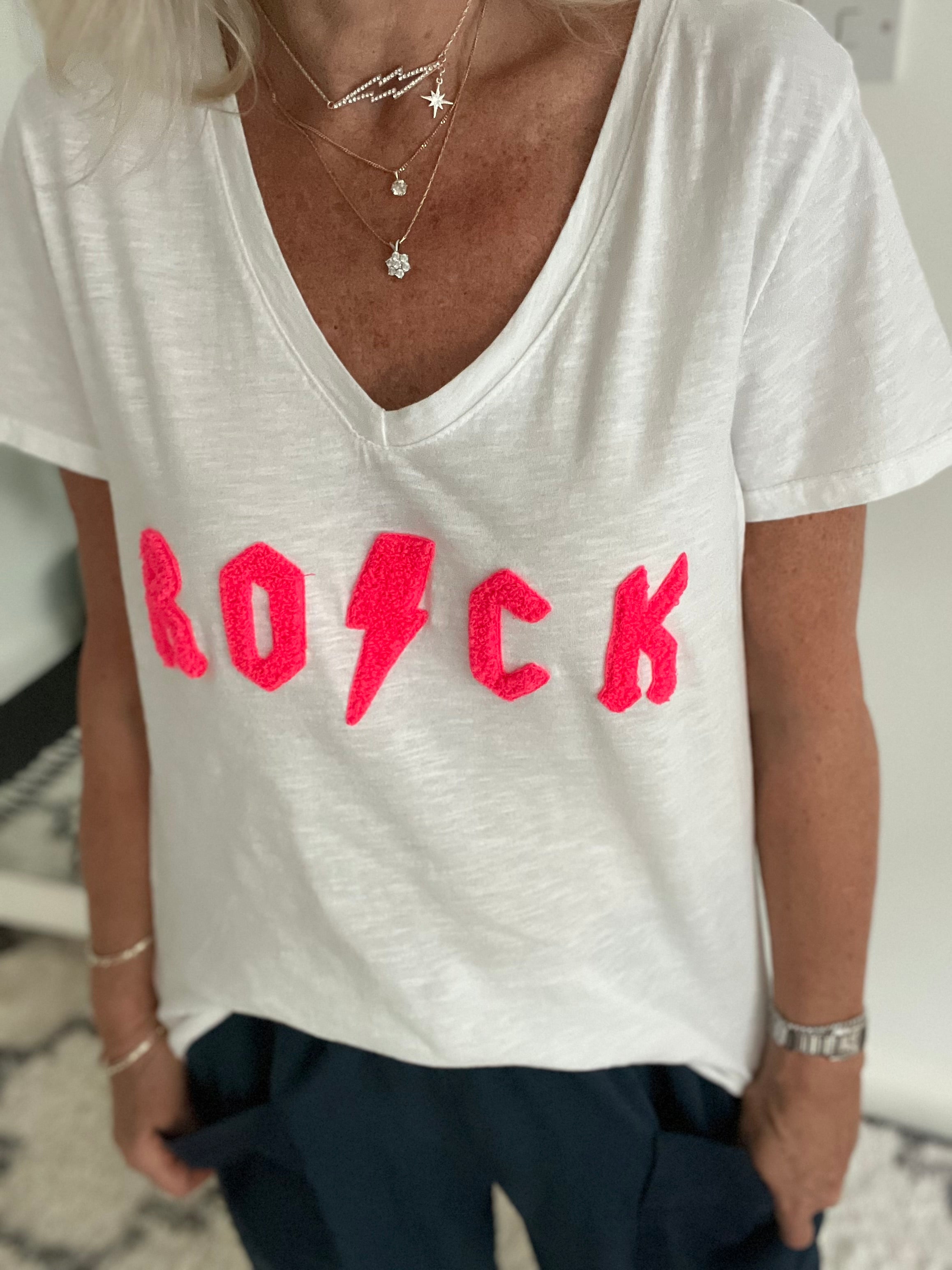 Rock Tee in White & Pink